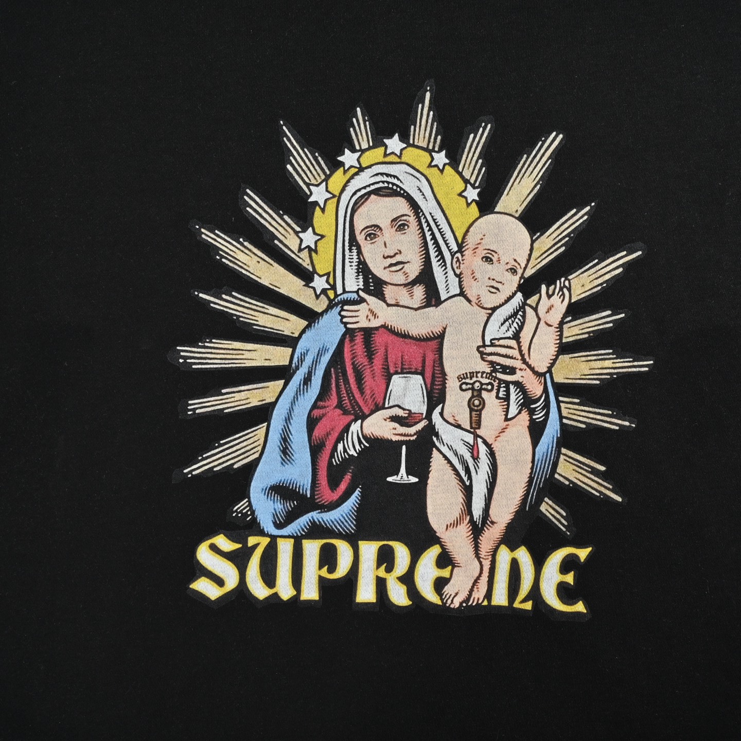 Supreme Varsity Tee 卡通logo字母印花圆领卫衣 黑色