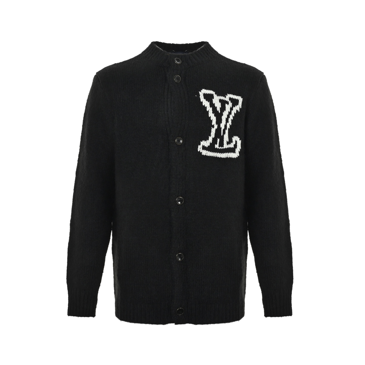 本地自取: 💰330 Louis Vuitton/路易威登 25Fw 提花徽标logo开衫毛衣 绵羊毛材质柔软亲肤，秋冬穿超舒服!胸前立体“LV”标识，低调又有辨识度计。圆领+纽扣开合，慵懒又实用，男女都能穿。黑色百搭，配阔腿裤或牛仔裤都很时髦，通勤休闲都OK!这款是LV2026早春男装系列爆款 Size:S-L