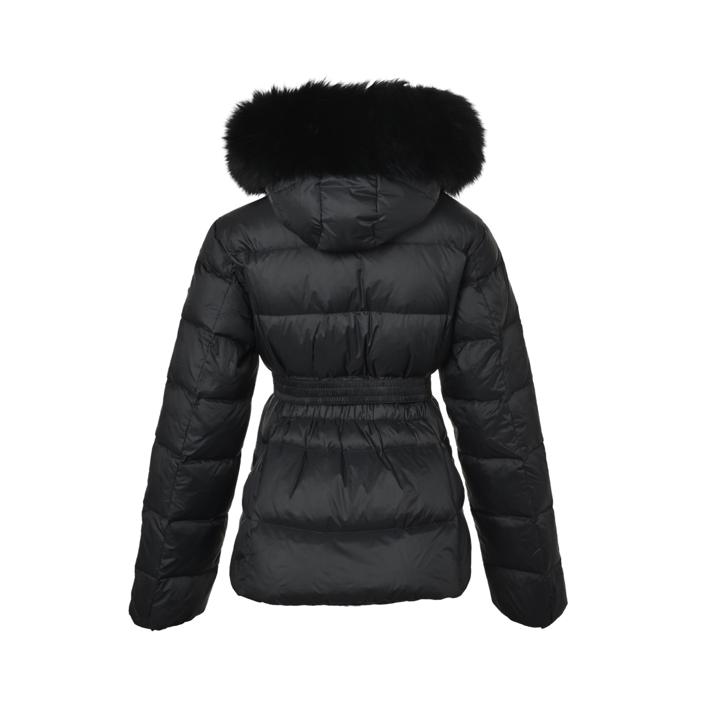 Moncler/蒙口 腰带束腰毛领连帽女士短款羽绒服