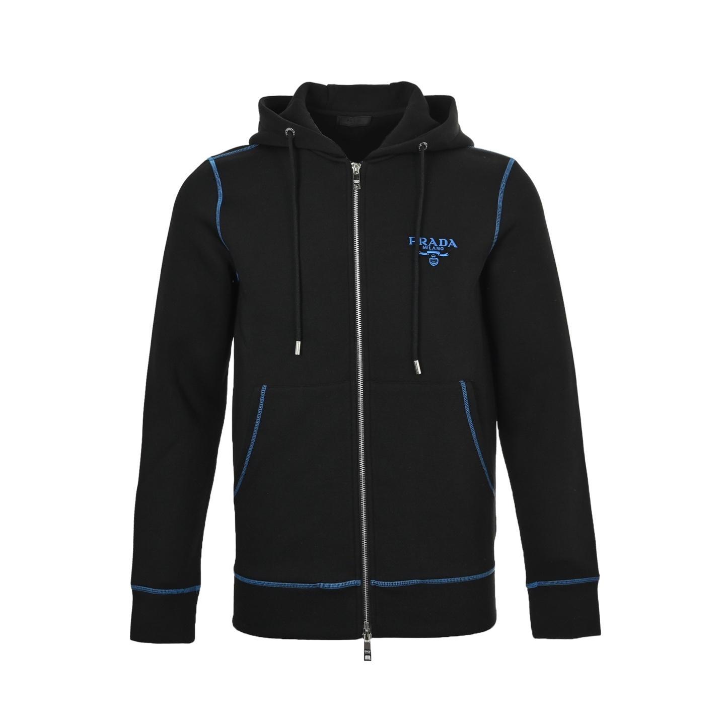 本地自取:  💰320 
Prada/普拉达 胸口经典微标刺绣logo描边撞线拉链连帽外套
男女同款全新美学灵感趣味设计,渠道性质精品。让整体造型设计更加优雅时尚，今夏最火系列，无数明星潮人追捧。裁剪工艺细节处理工整为玩味时尚增添色彩!工整细致，合身的版型构造更是独具匠心，上身不仅有着出彩的辨识度更是减龄青春。一款穿着意义还有穿搭性能都很极致的款式，绚丽的色系调配，此款的工艺必然也是极致非凡，上身的舒适度绝对足够的强大，也是奢品本质的一种彰显！柔软轻薄，触感更是极端撩人，透气性能十分之强大，尤为适合春秋季节的穿搭所需，妥妥的穿着享受，并且各处的细节以及织带的工艺都是尽善尽美，更显高级感！
颜色：白色，黑色
Size:M-3XL