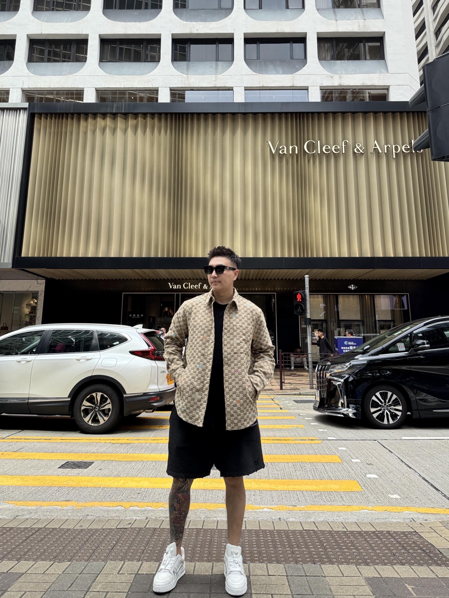 #Gucci/古驰 25Fw GG彩色刺绣满印提花帆布衬衫夹克上身效果