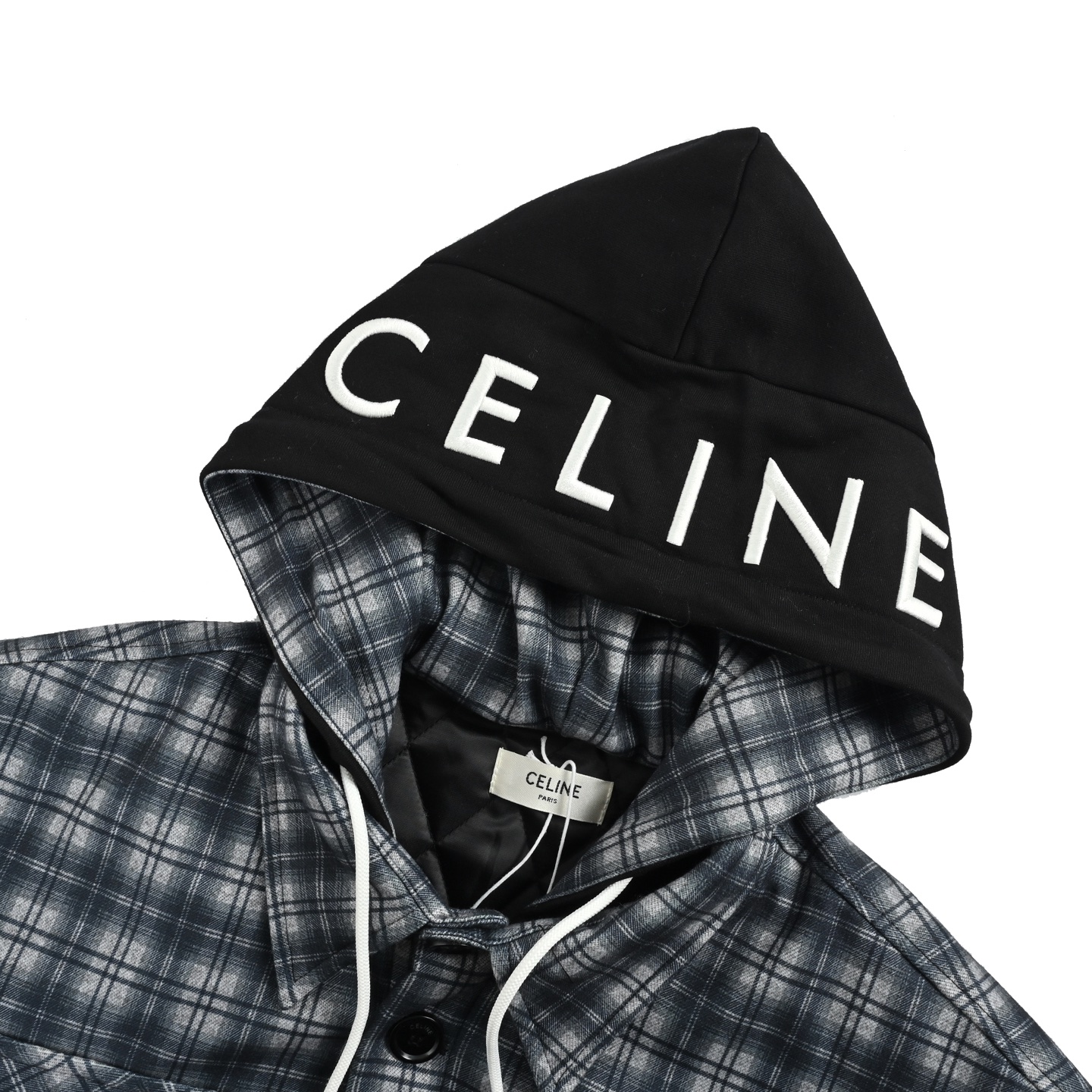 Celine/赛琳 格纹羊绒连帽棉服外套