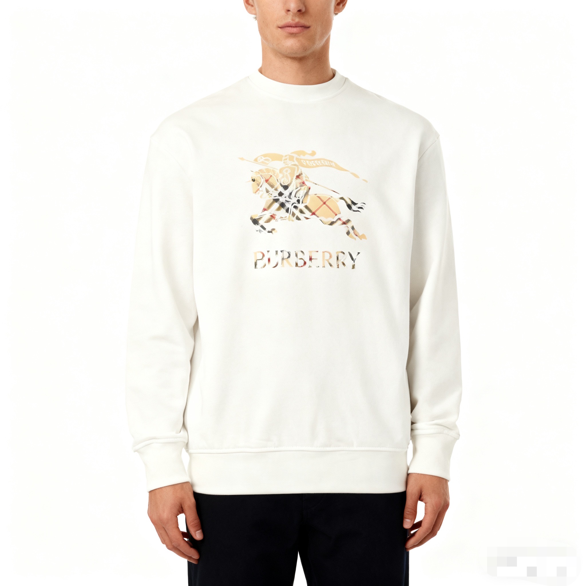 #Burberry/巴宝莉25Fw 格纹战马印花圆领卫衣上身效果