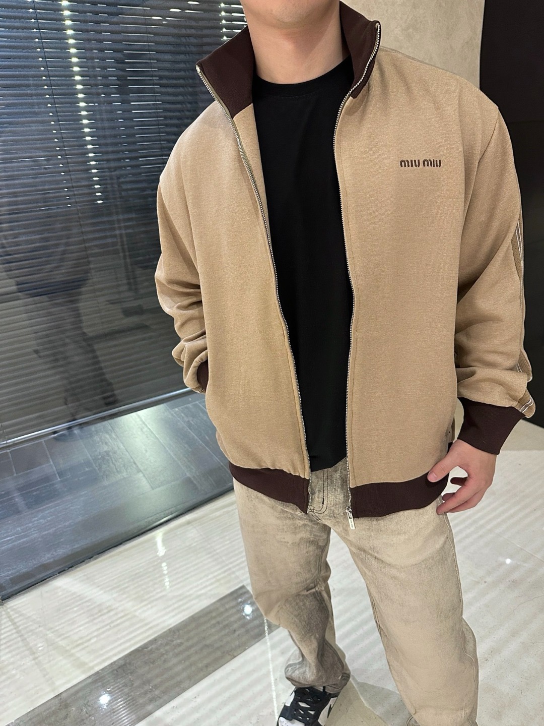 #Miu Miu/缪缪 平纹针织拉链运动外套上身效果