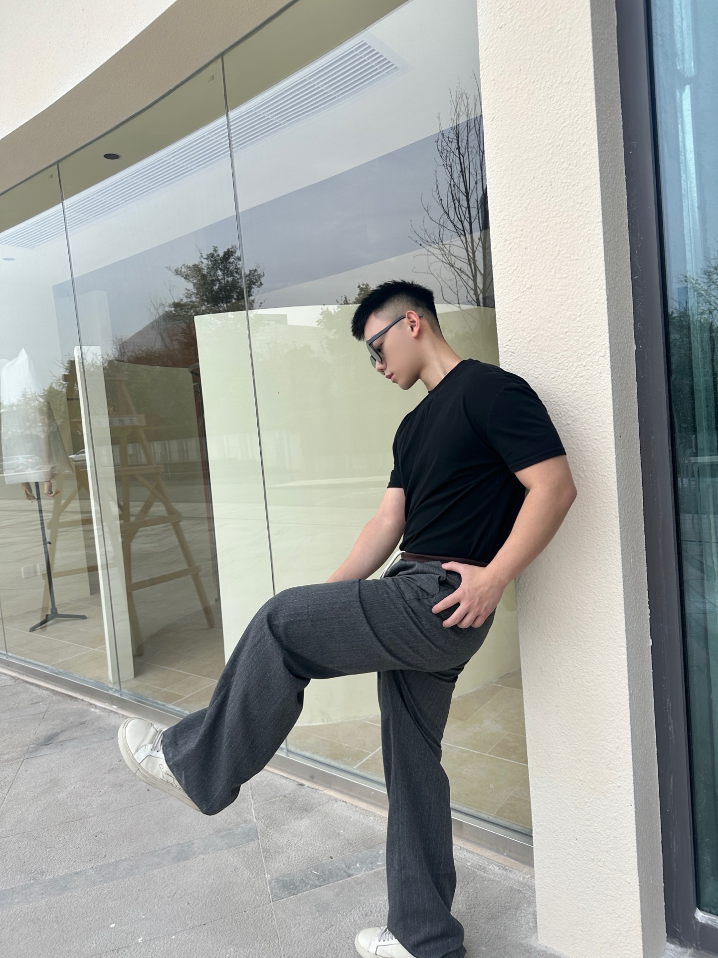 #Miu Miu/缪缪 细条纹套装直筒长裤上身效果