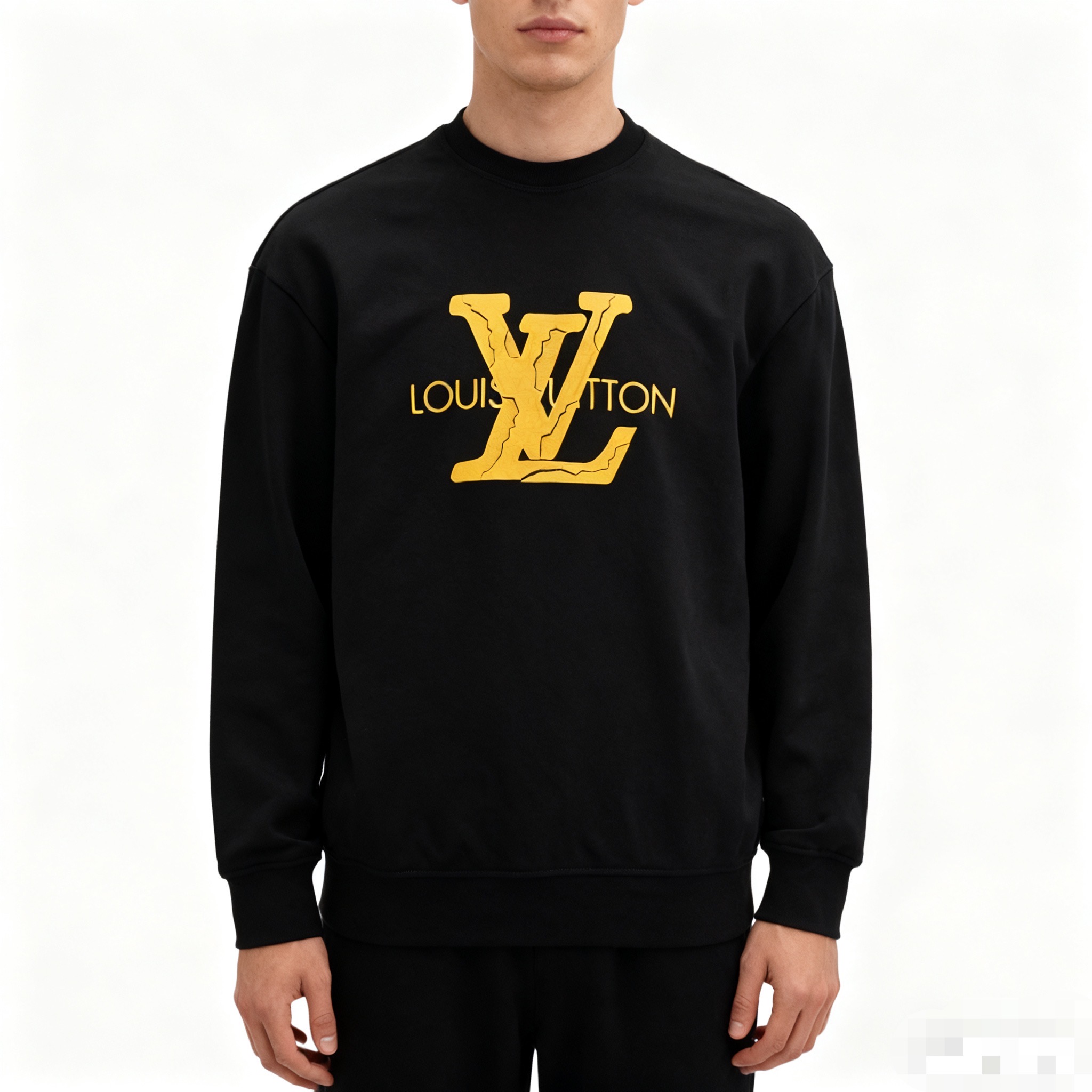 #Louis Vuitton/路易威登 25Fw 立体logo印花圆领卫衣上身效果