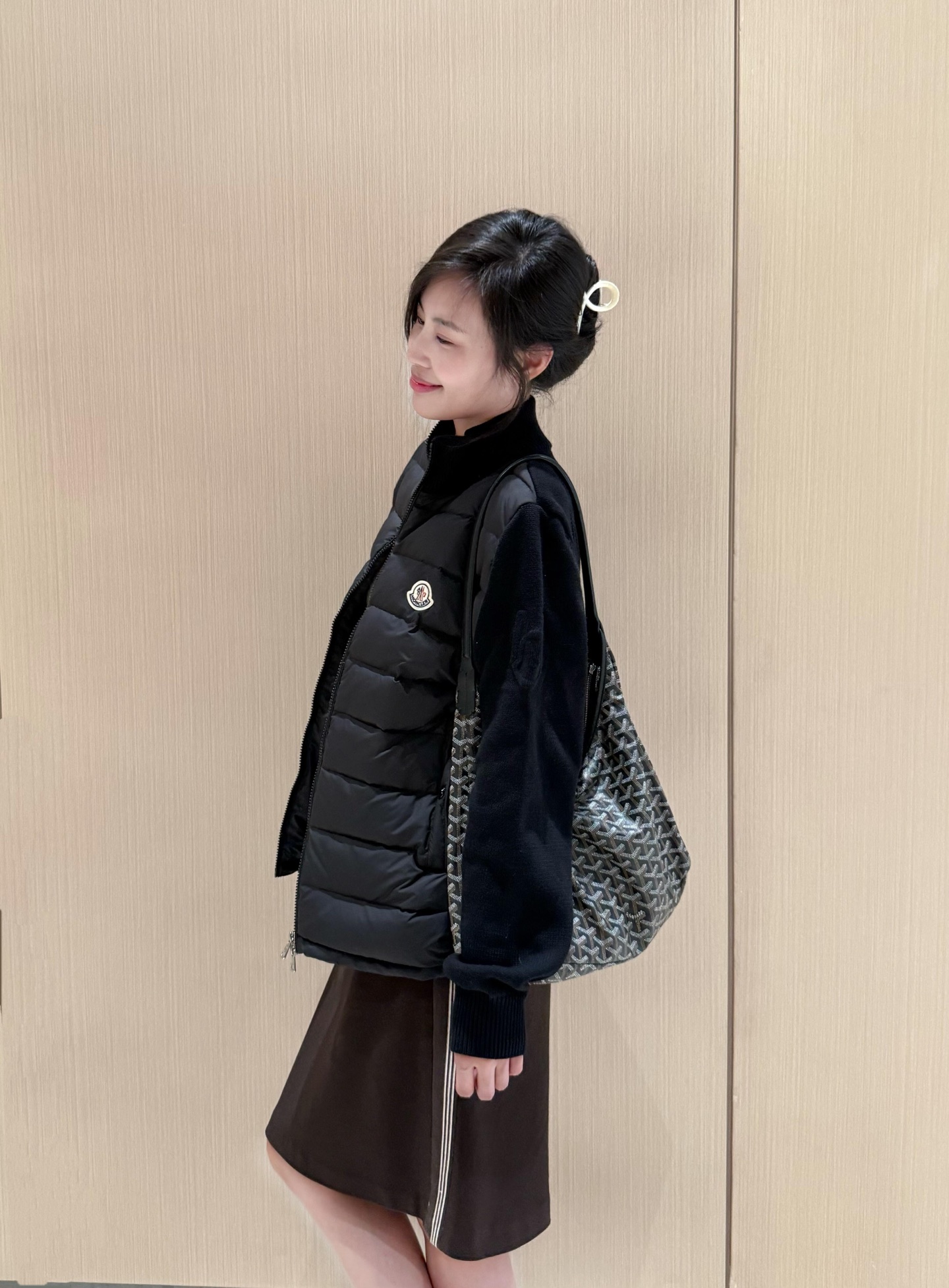 #Moncler/蒙口 针织拼接羽绒服上身效果