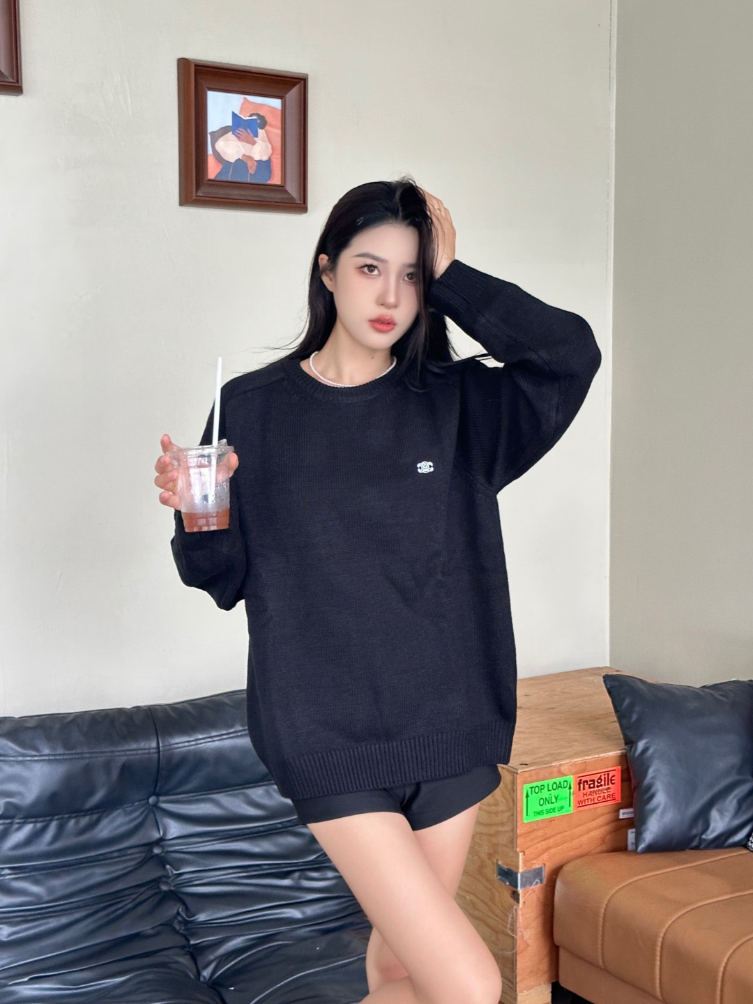 #Celine/赛琳 凯旋门后背字母毛巾绣毛衣上身效果