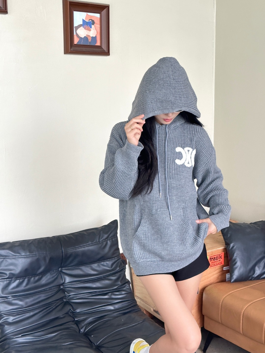 #Celine/赛琳 凯旋门后背字母毛巾绣连帽毛衣上身效果