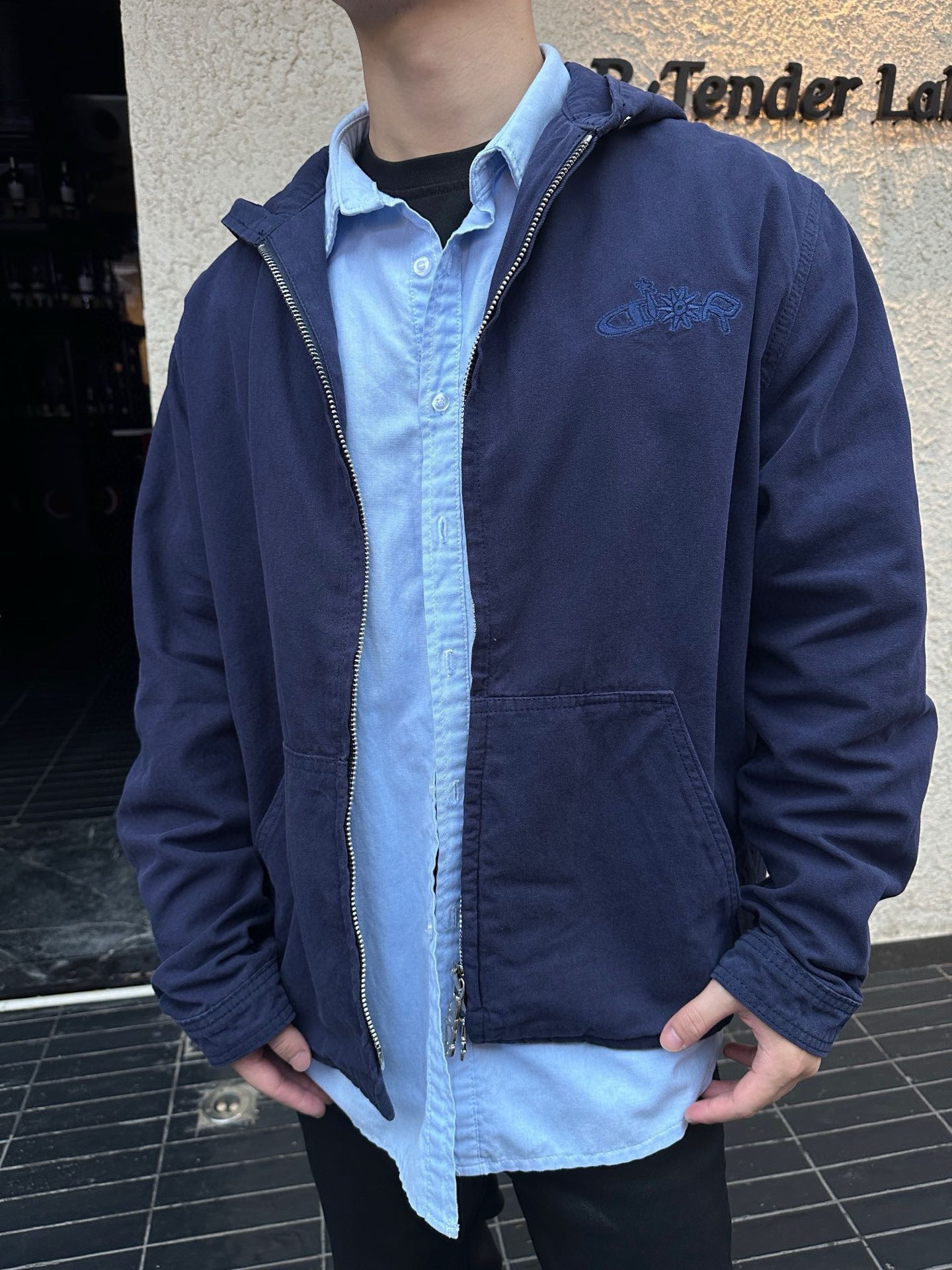 #Dior/迪奥 25Fw 联名款刺绣徽标帆布拉链连帽外套上身效果