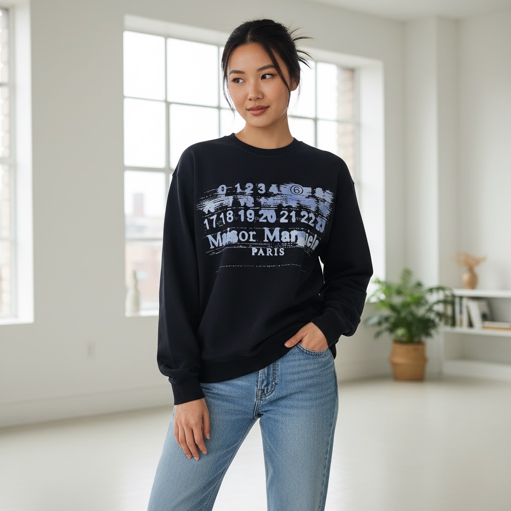 #Maison Margiela/马吉拉 模糊字母印花圆领卫衣上身效果