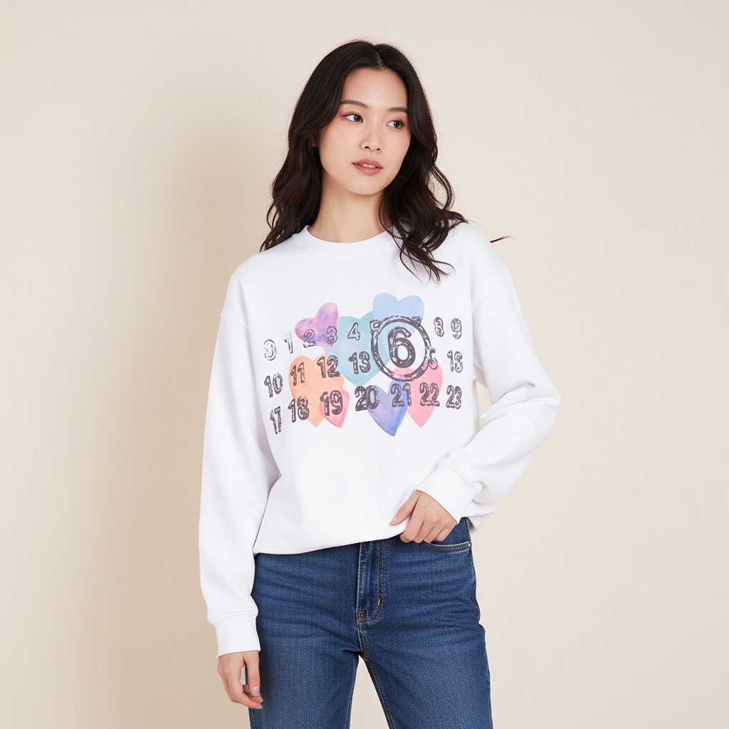 #Maison Margiela/马吉拉 爱心数字印花圆领卫衣上身效果