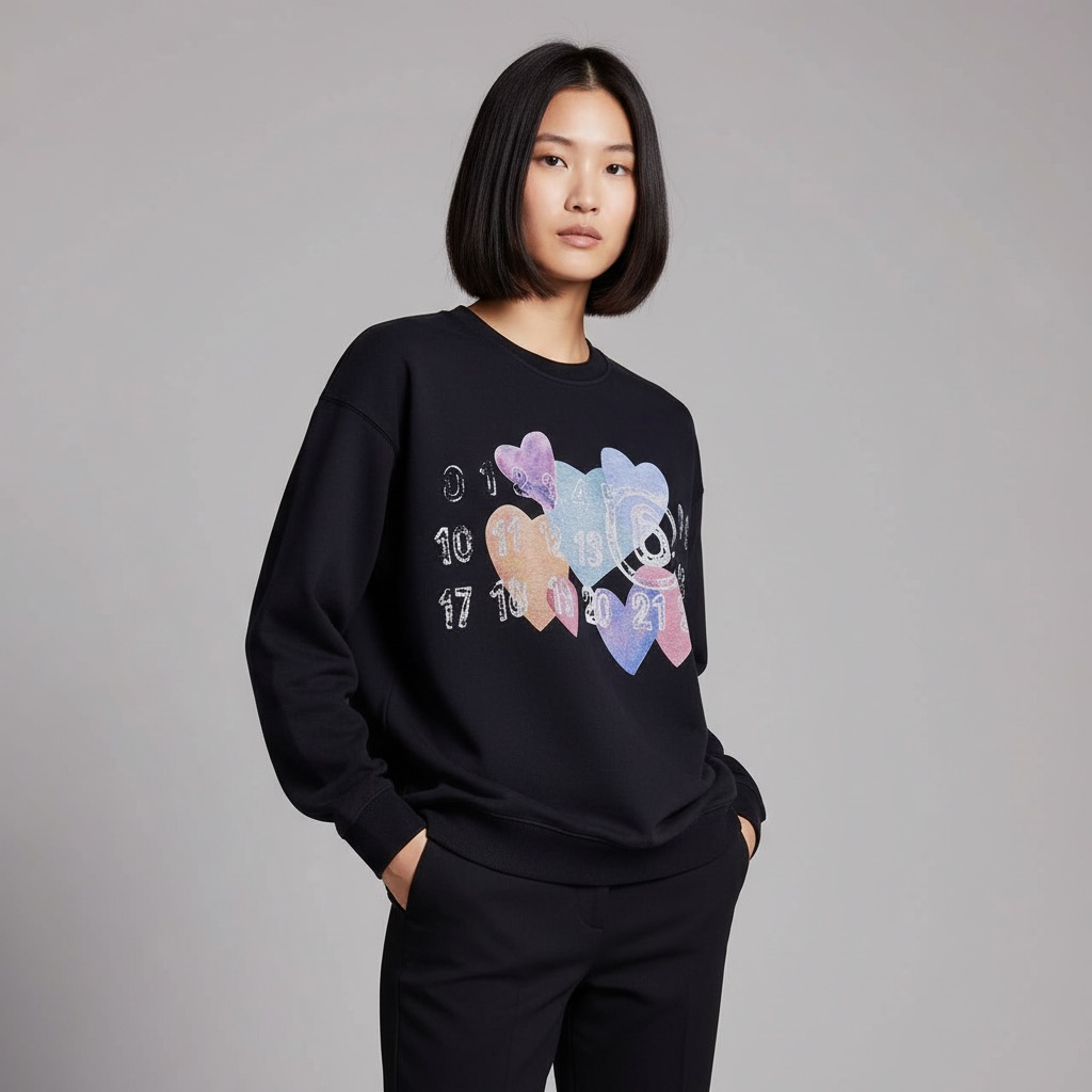 #Maison Margiela/马吉拉 爱心数字印花圆领卫衣上身效果