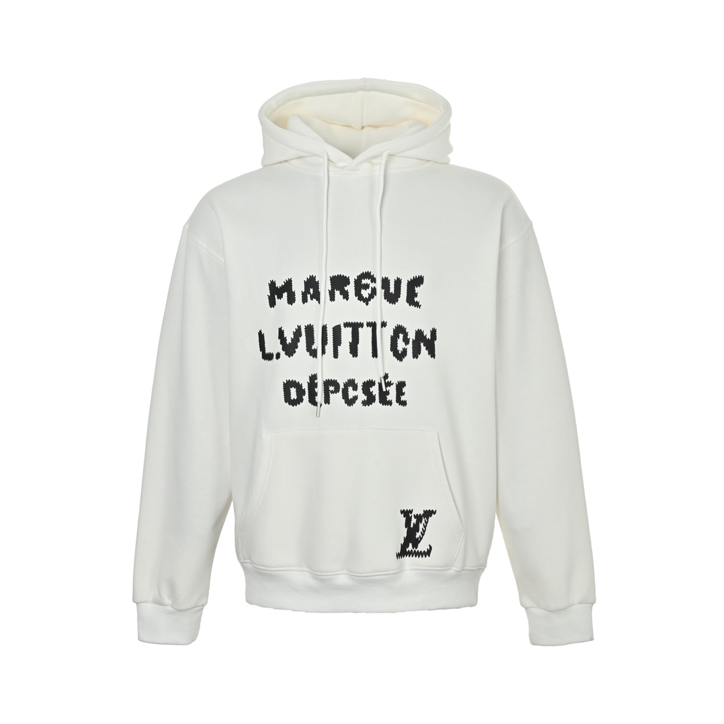 本地自取：💰250
Louis Vuitton/路易威登 25Fw 马赛克字母连帽卫衣
480g高级精梳棉面料 专柜领标 代购级白色厚板吊牌 原版吊粒 前后都是立体发泡印花 层次感很强 男女同款 情侣款  oversize版型 宽松
Size:S-XL