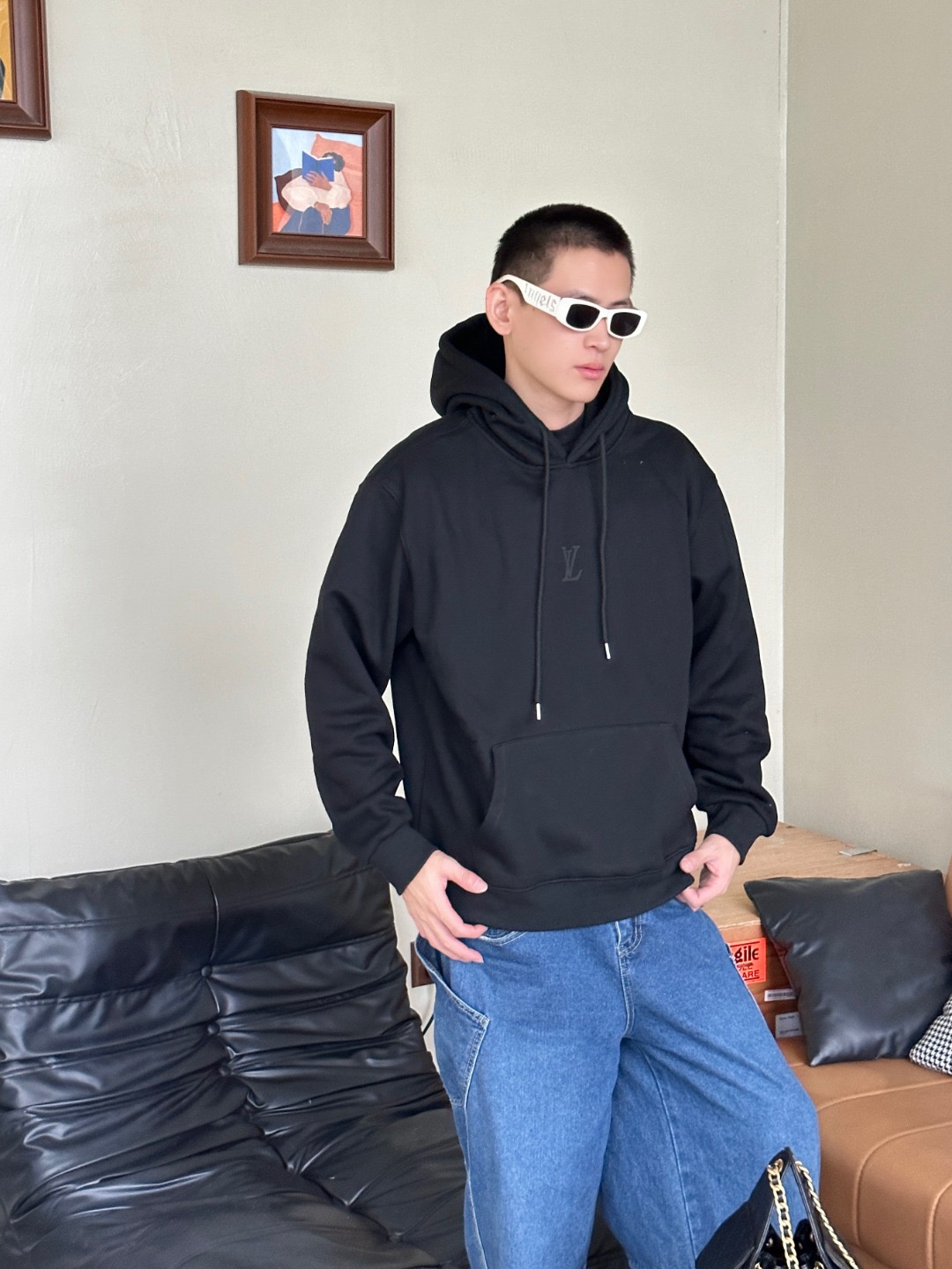 #Louis Vuitton/路易威登 25Fw 发泡小标连帽卫衣上身效果