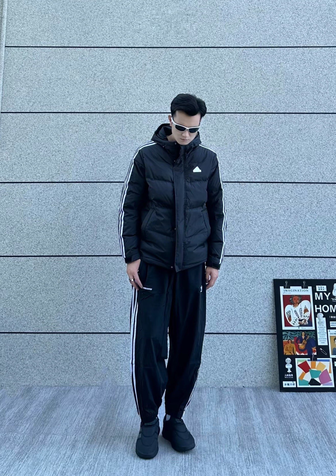 #Adidas/阿迪达斯 男女情侣款连帽羽绒服上身效果