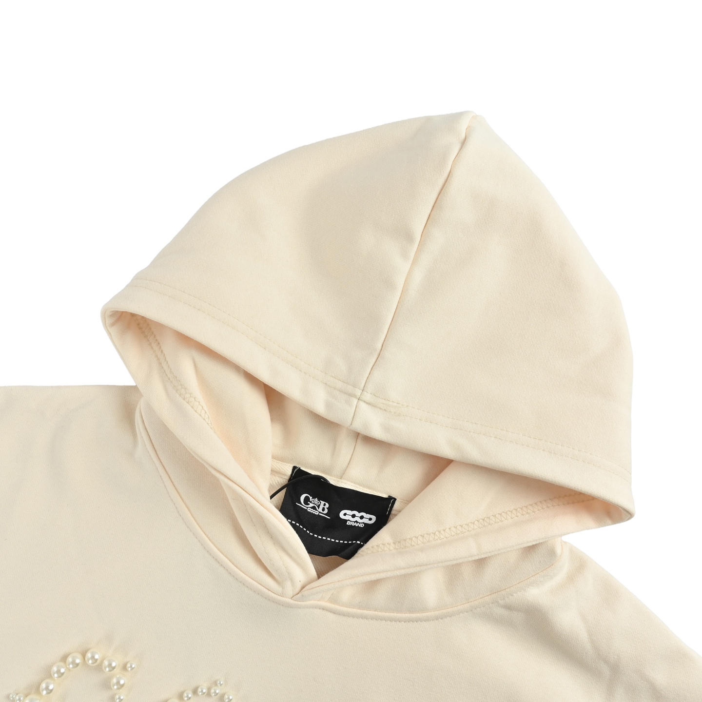 GOODBRAND 25Fw 十字珍珠标语连帽卫衣 黑色 杏色