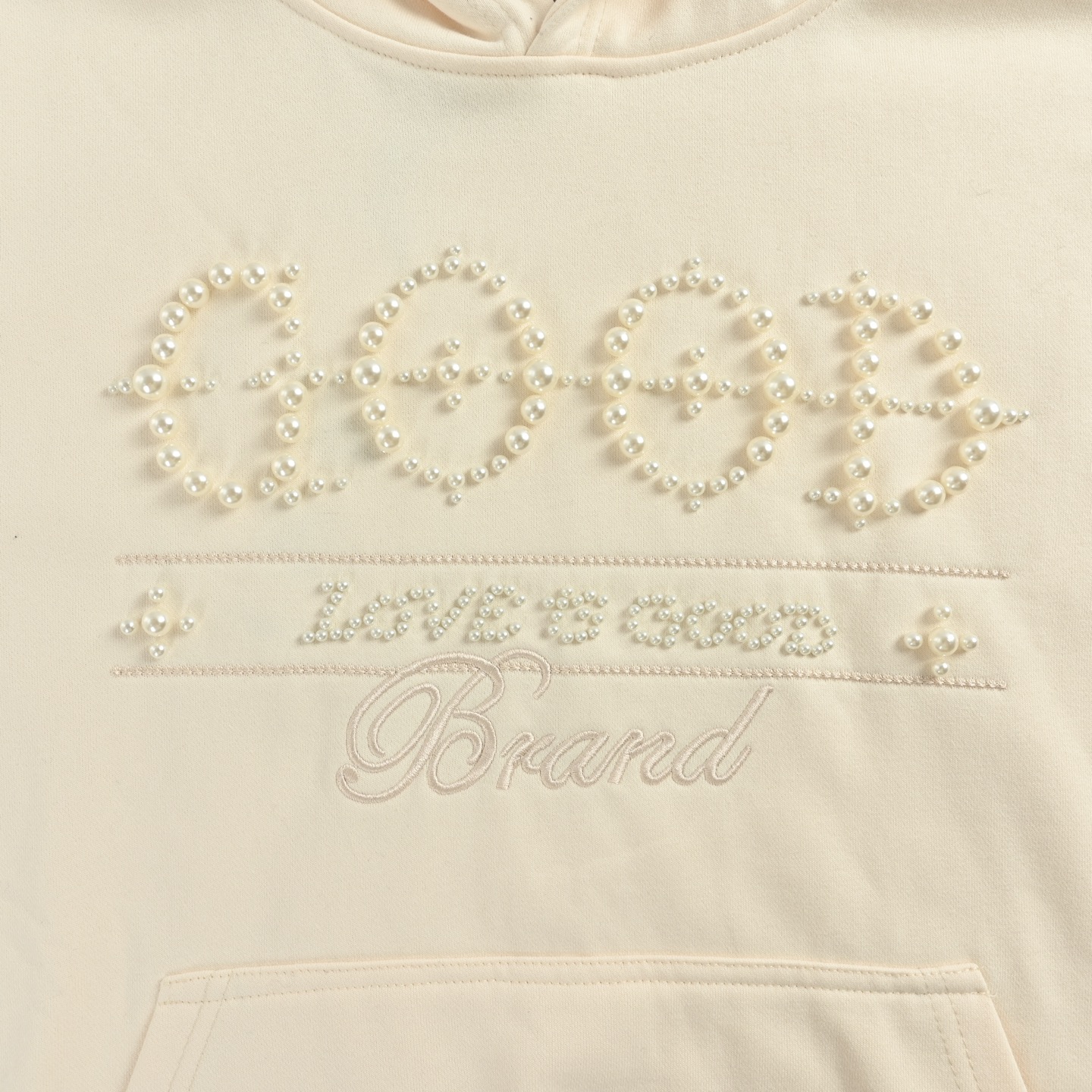 GOODBRAND 25Fw 十字珍珠标语连帽卫衣 黑色 杏色