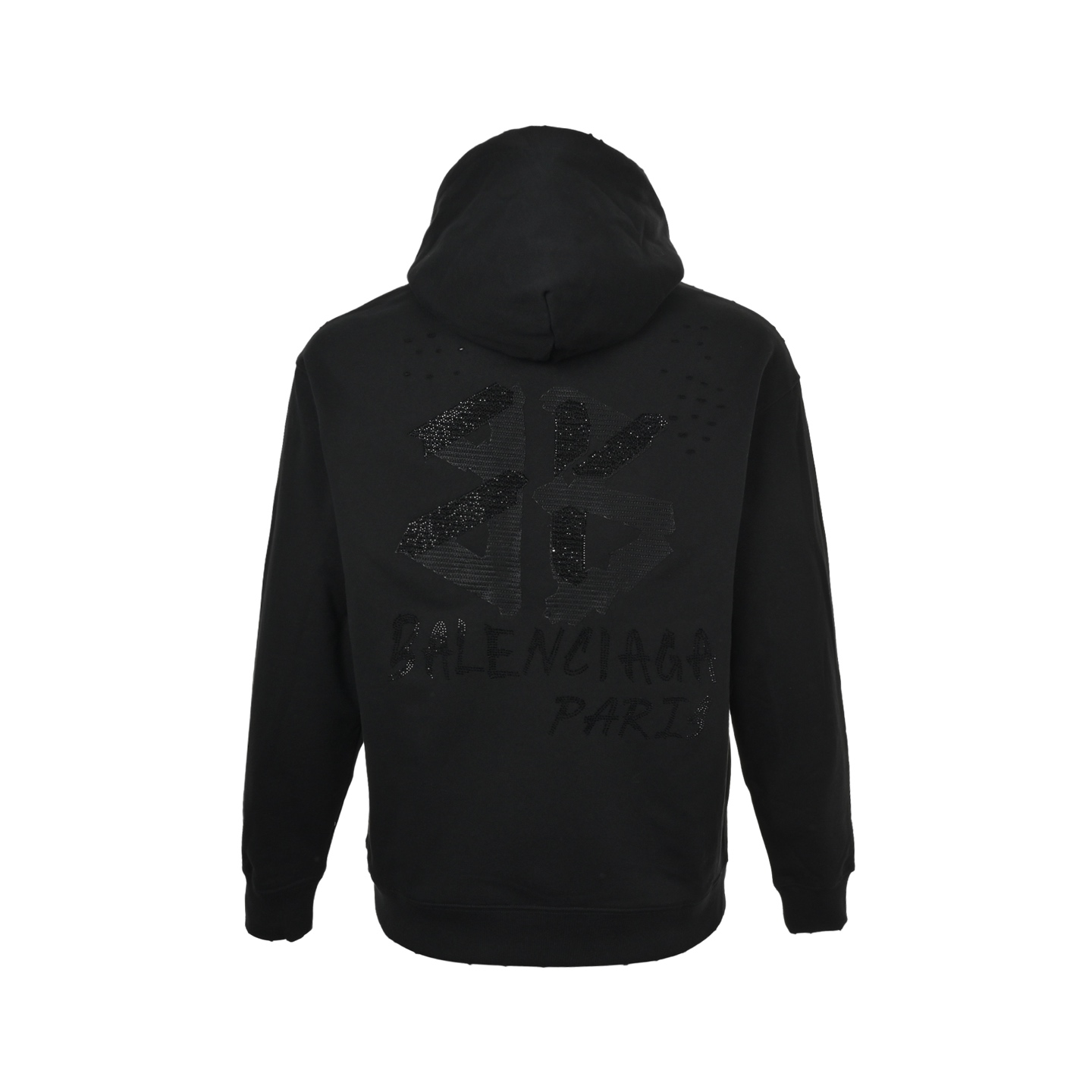 Balenciaga/巴黎世家 25Fw 烫钻双B字母刺绣连帽卫衣 黑色/白色