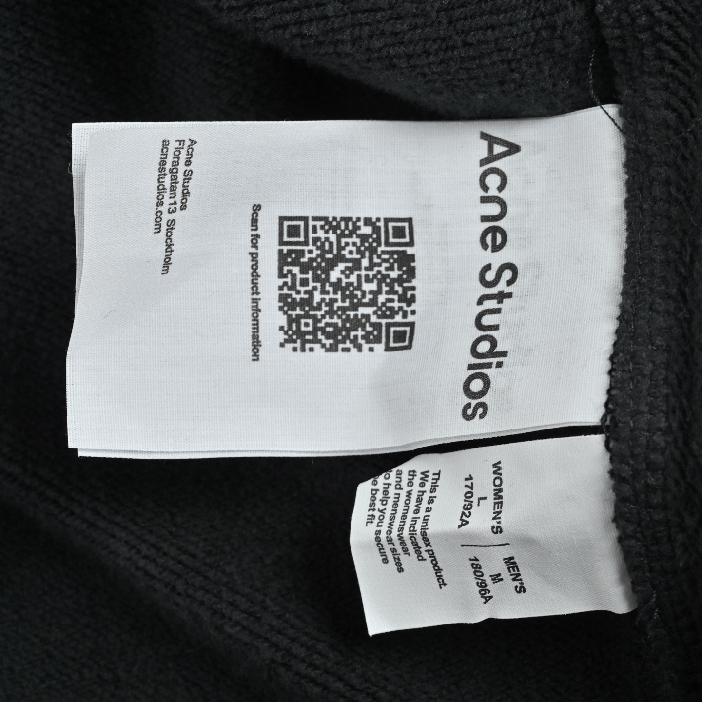 ACNE STUDIOS 明线字母连帽外套 定织定染石墨黑500克大厚卫衣面料