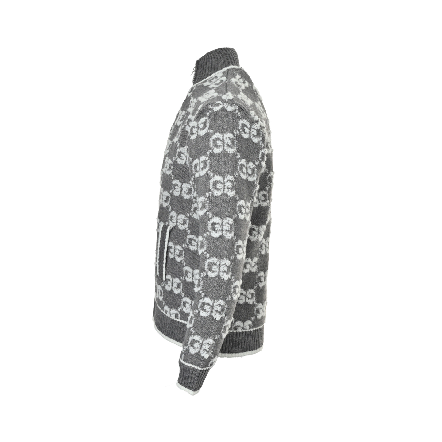 Gucci/古驰 25ss满印提花标识logo拉链开衫毛衣 全幅提老花立领拉链长袖针织衫