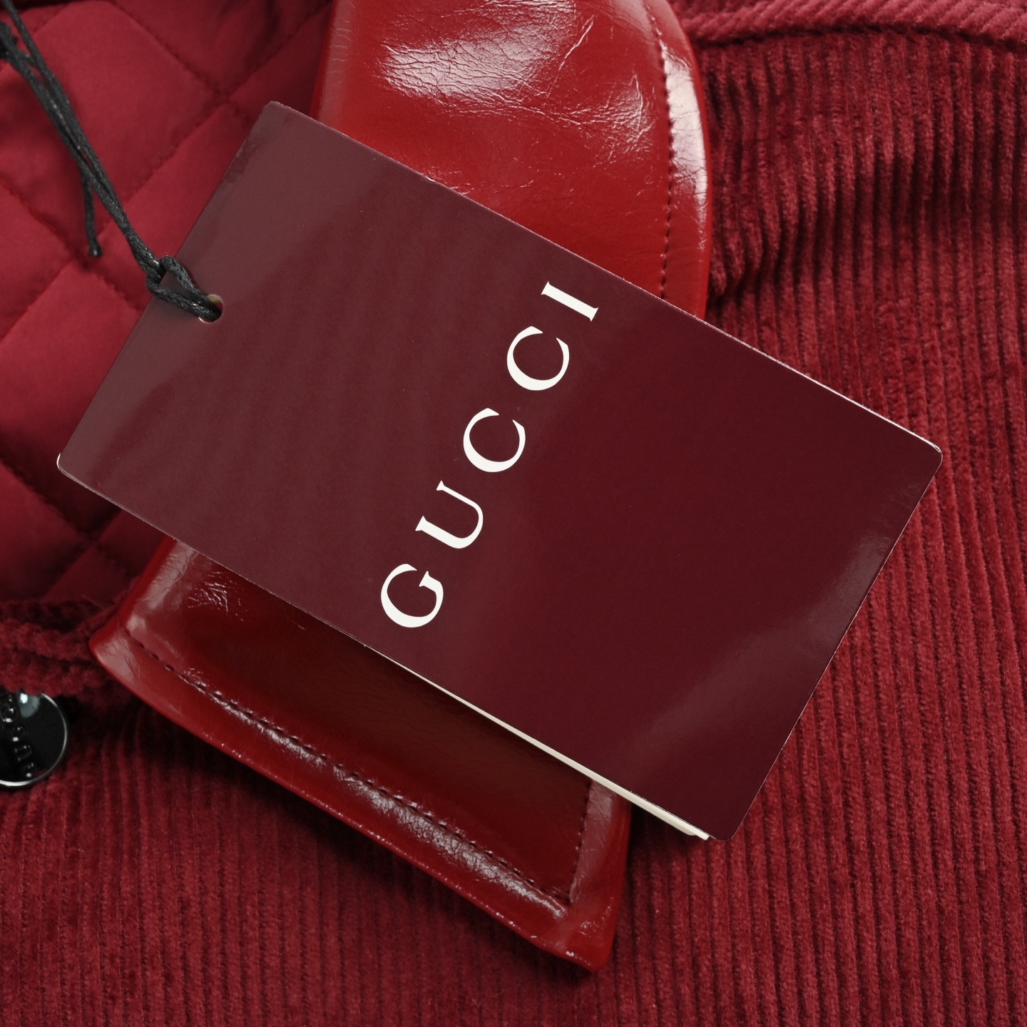 Gucci/古驰 刺绣皮领三口袋天鹅绒灯芯绒外套