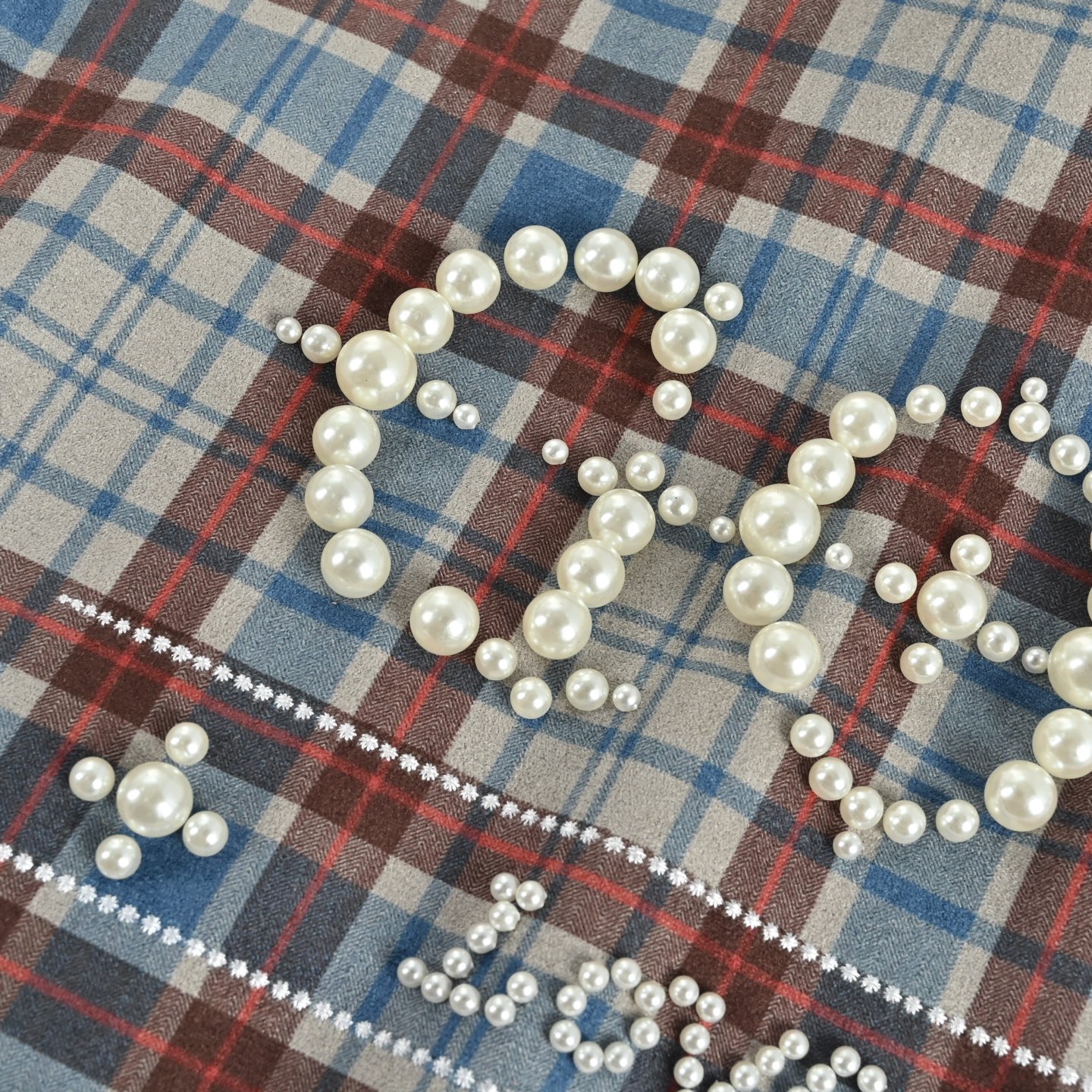 Good Brand 25Fw 麂皮绒钉珠连帽外套 蓝灰格纹