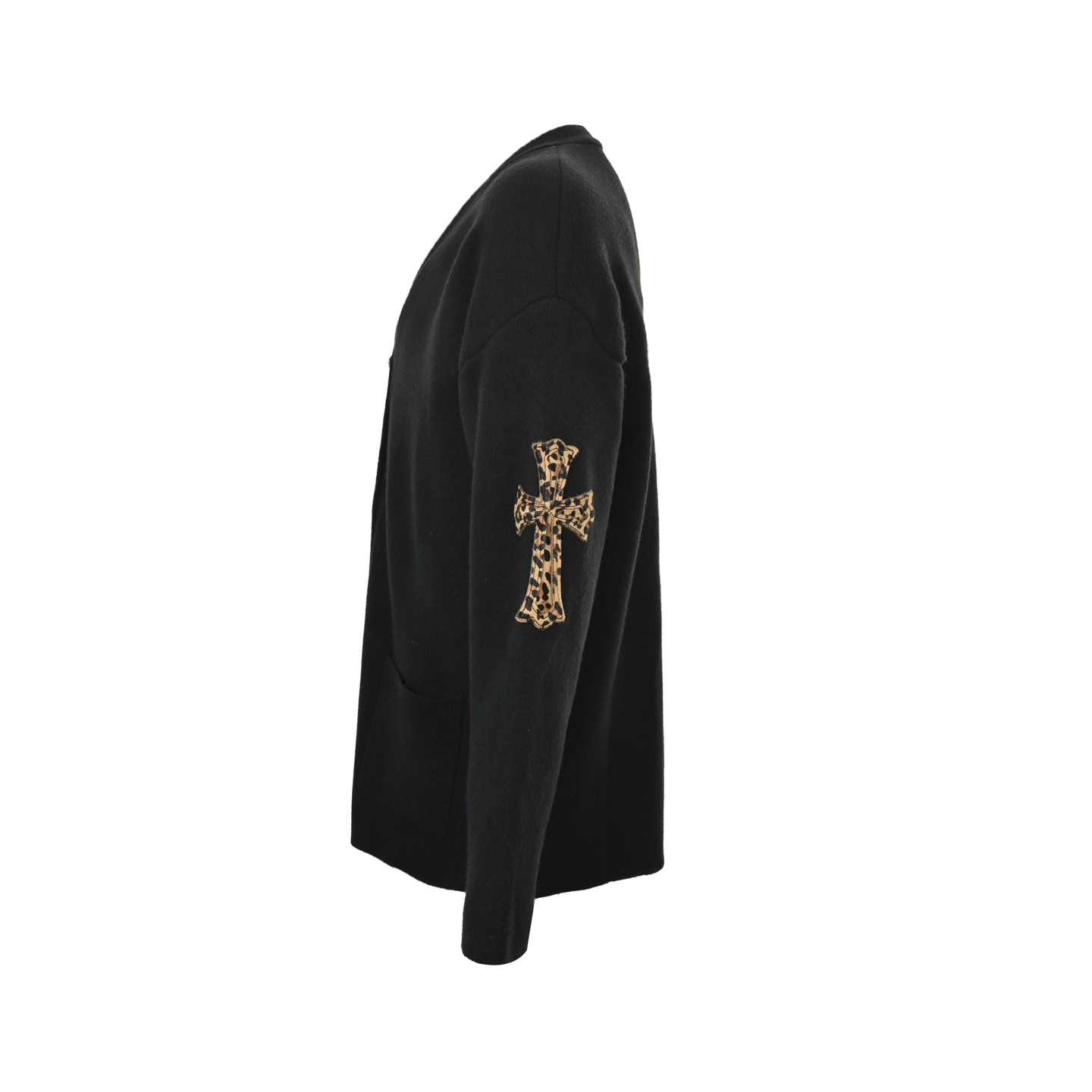 Chrome Hearts/克罗心 贴布豹纹皮标毛衣开衫 黑色