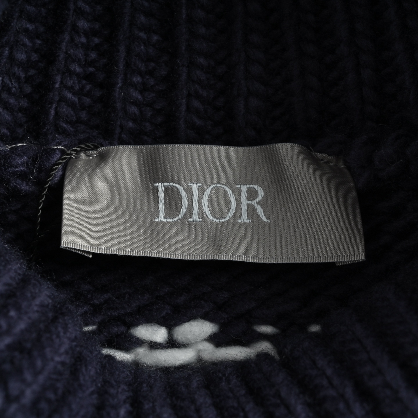 Dior/迪奥 提花高领毛衣 定织雅绒蓝白绵羊毛针织锦