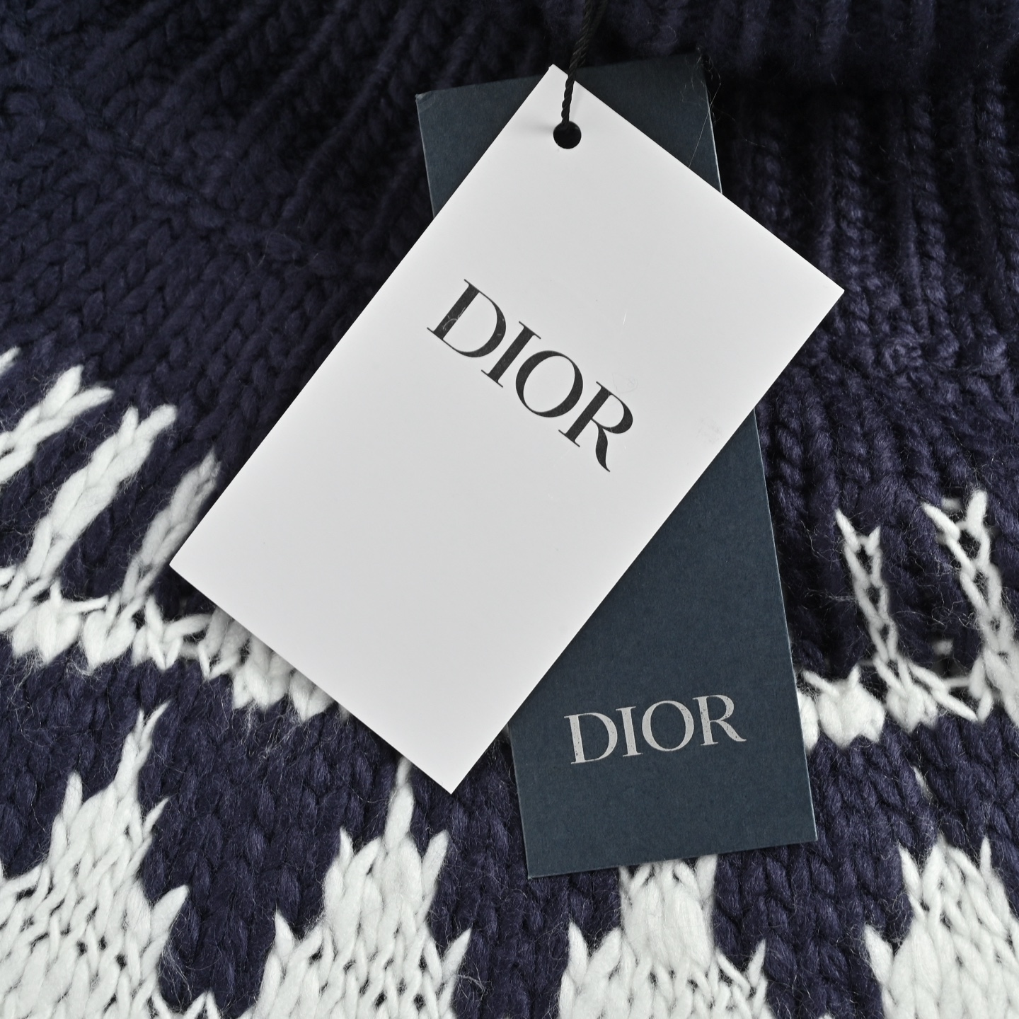 Dior/迪奥 提花高领毛衣 定织雅绒蓝白绵羊毛针织锦