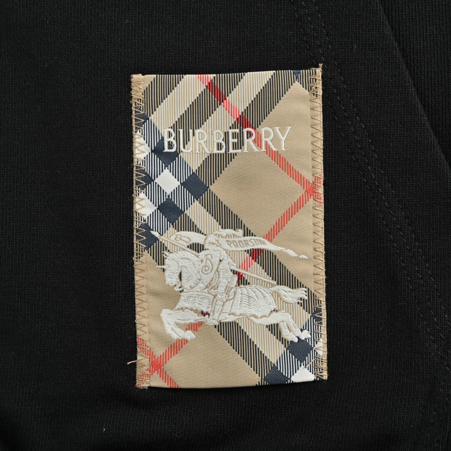 Burberry/巴宝莉 格纹战马贴布连帽卫衣黑色 卡其