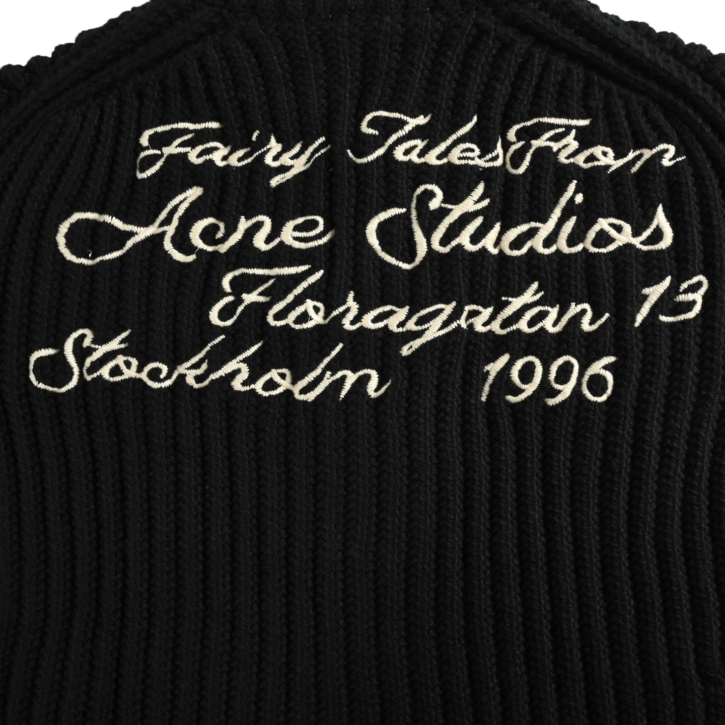 Acne Studios 后背刺绣拉链毛衣开衫外套 定织醇黑粗纺羊毛肌理料