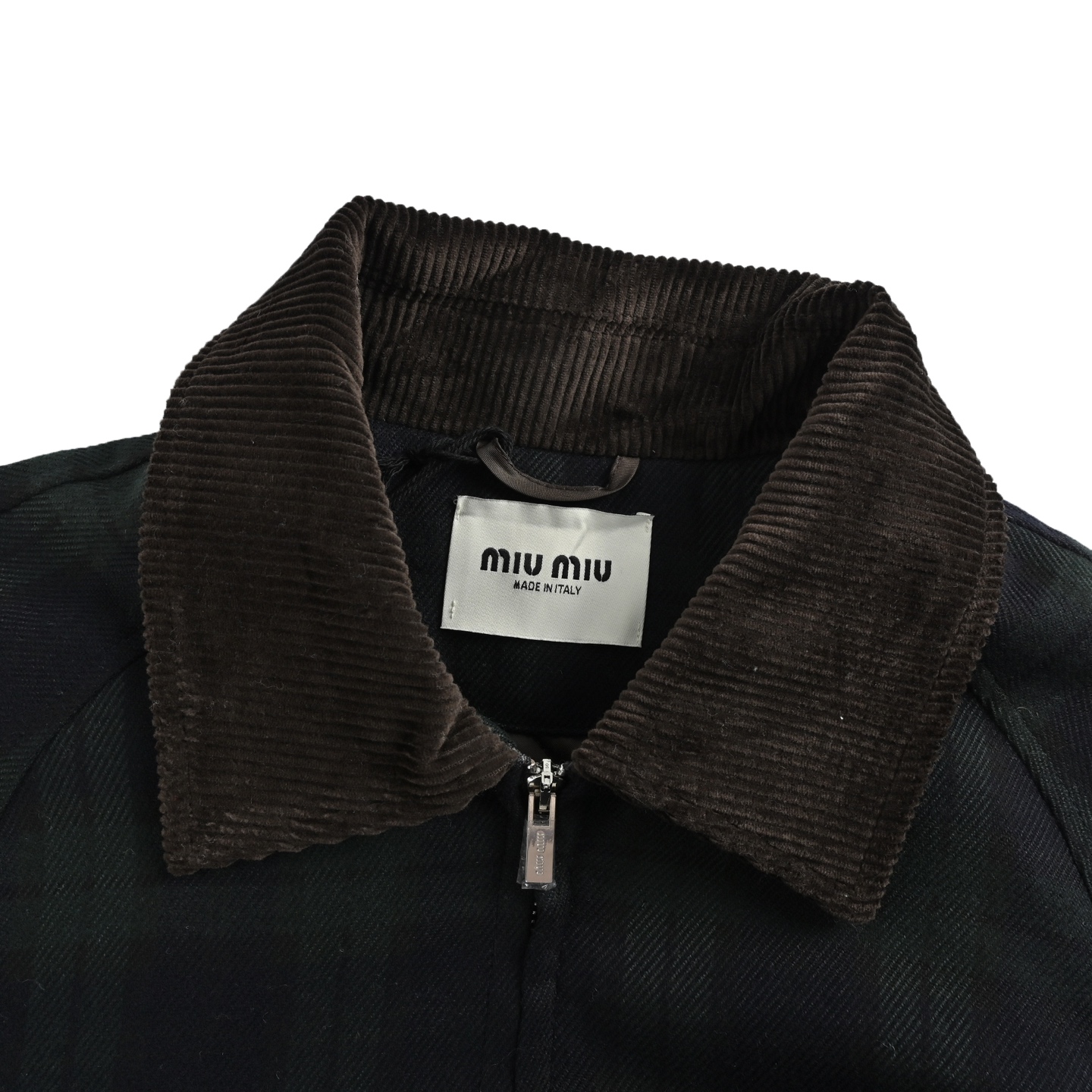MiuMiu/缪缪 绿格撞色灯芯绒领斜纹夹克外套