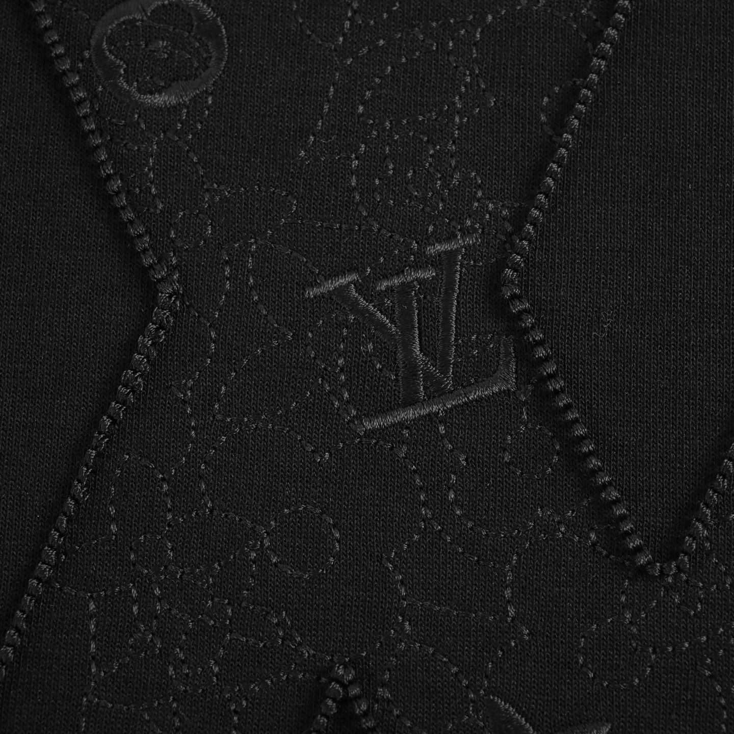 Louis Vuitton/路易威登 暗纹立体大logo刺绣长袖T恤 黑色 白色