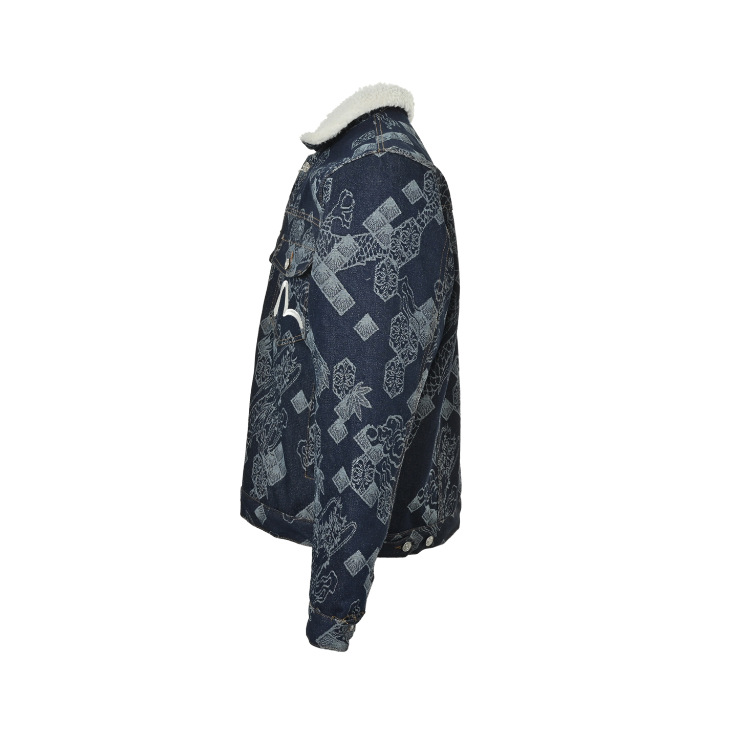 Evisu/福神 满印龙纹提花羊羔毛牛仔夹克外套