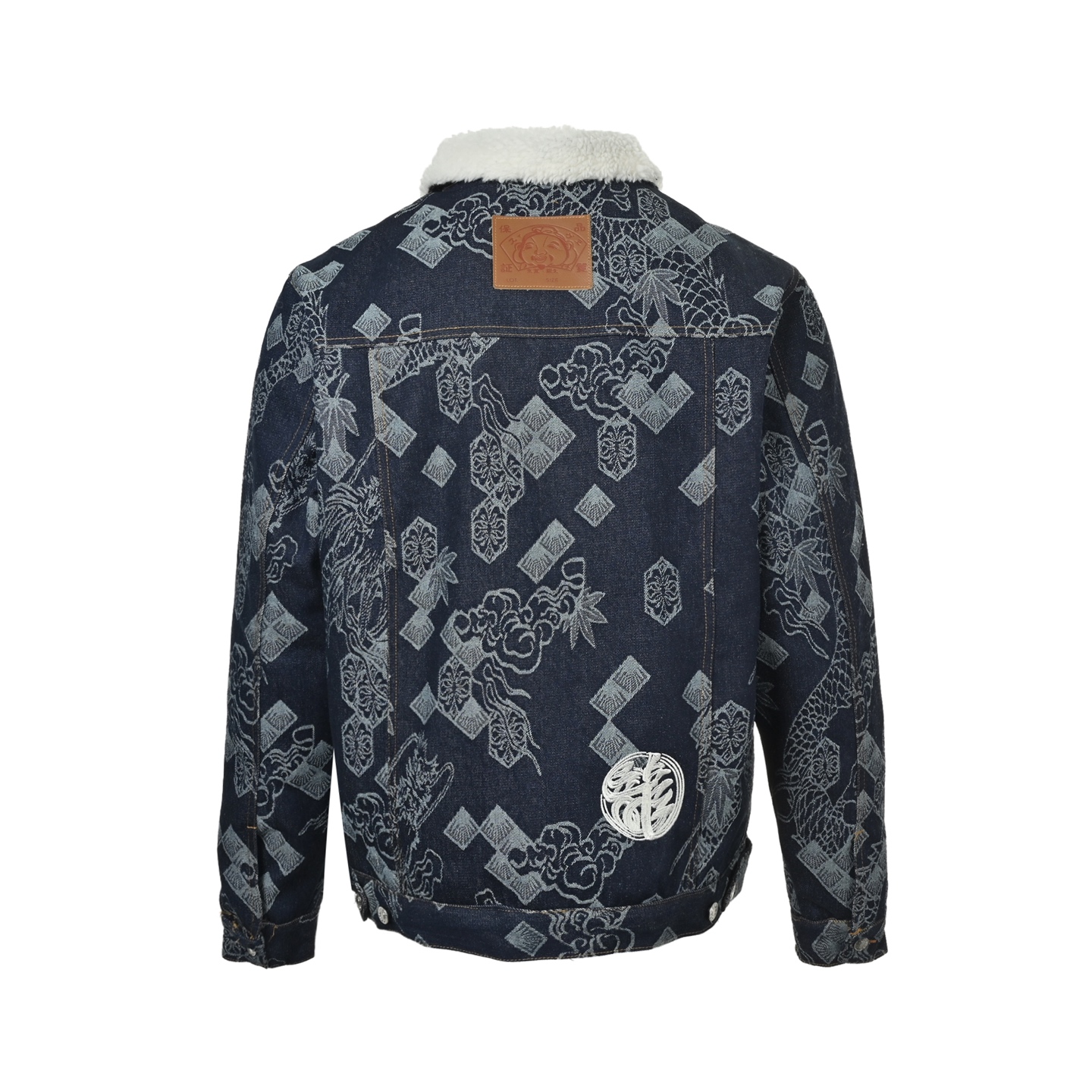 Evisu/福神 满印龙纹提花羊羔毛牛仔夹克外套