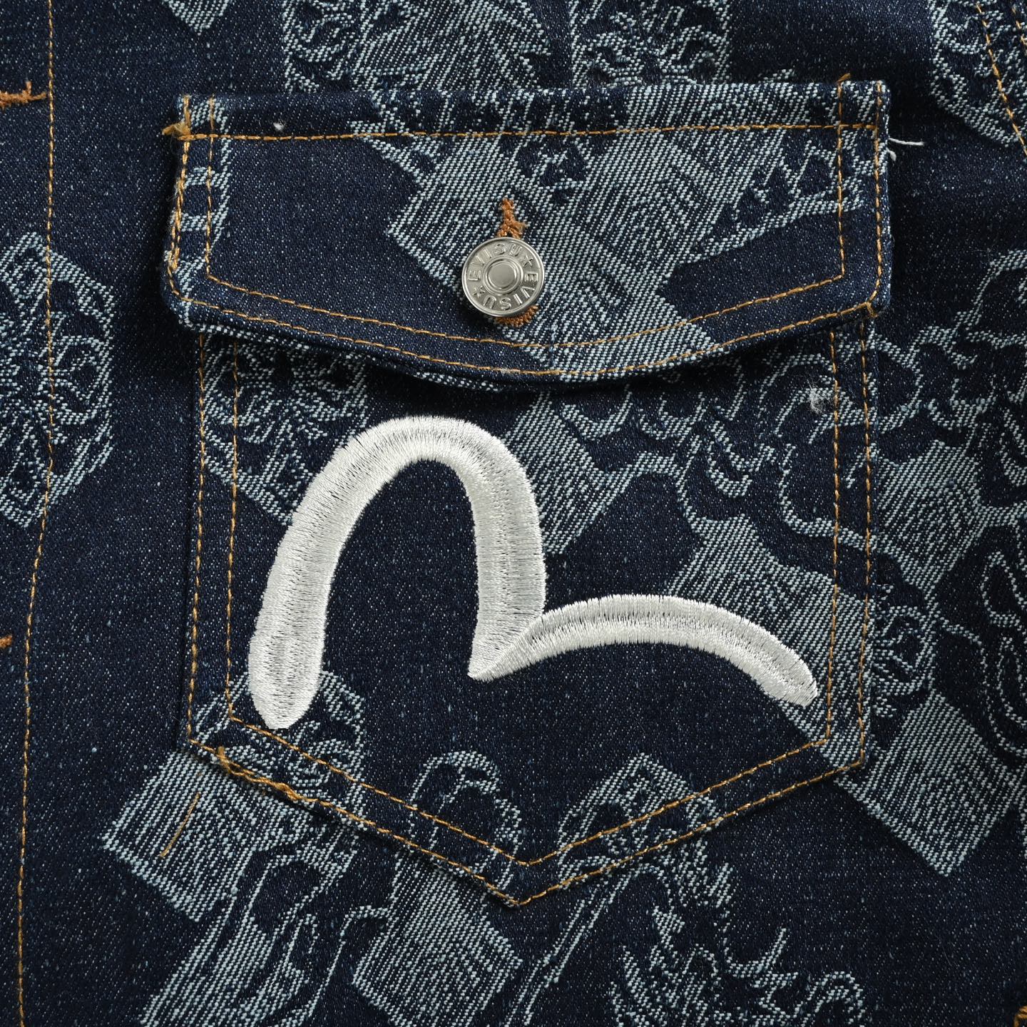 Evisu/福神 满印龙纹提花羊羔毛牛仔夹克外套