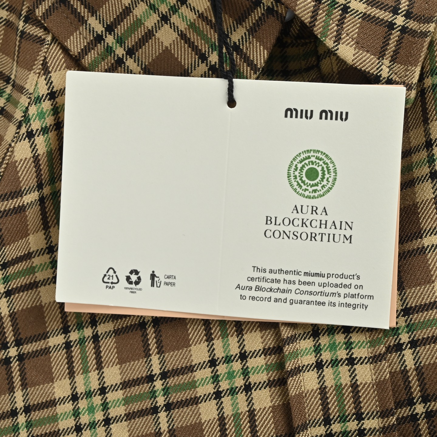 Miu Miu/缪缪 绿格子单排扣长袖衬衫