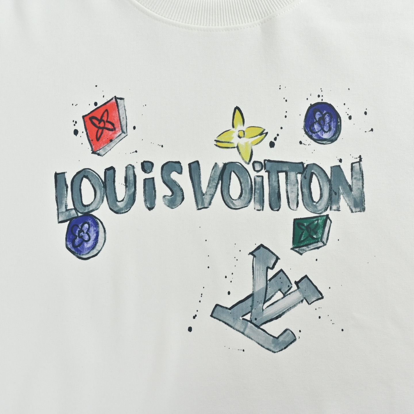 Louis Vuitton/路易威登 25Fw 手绘字母logo印花圆领卫衣 420克重纯棉面料毛圈底定制32支2*2螺纹