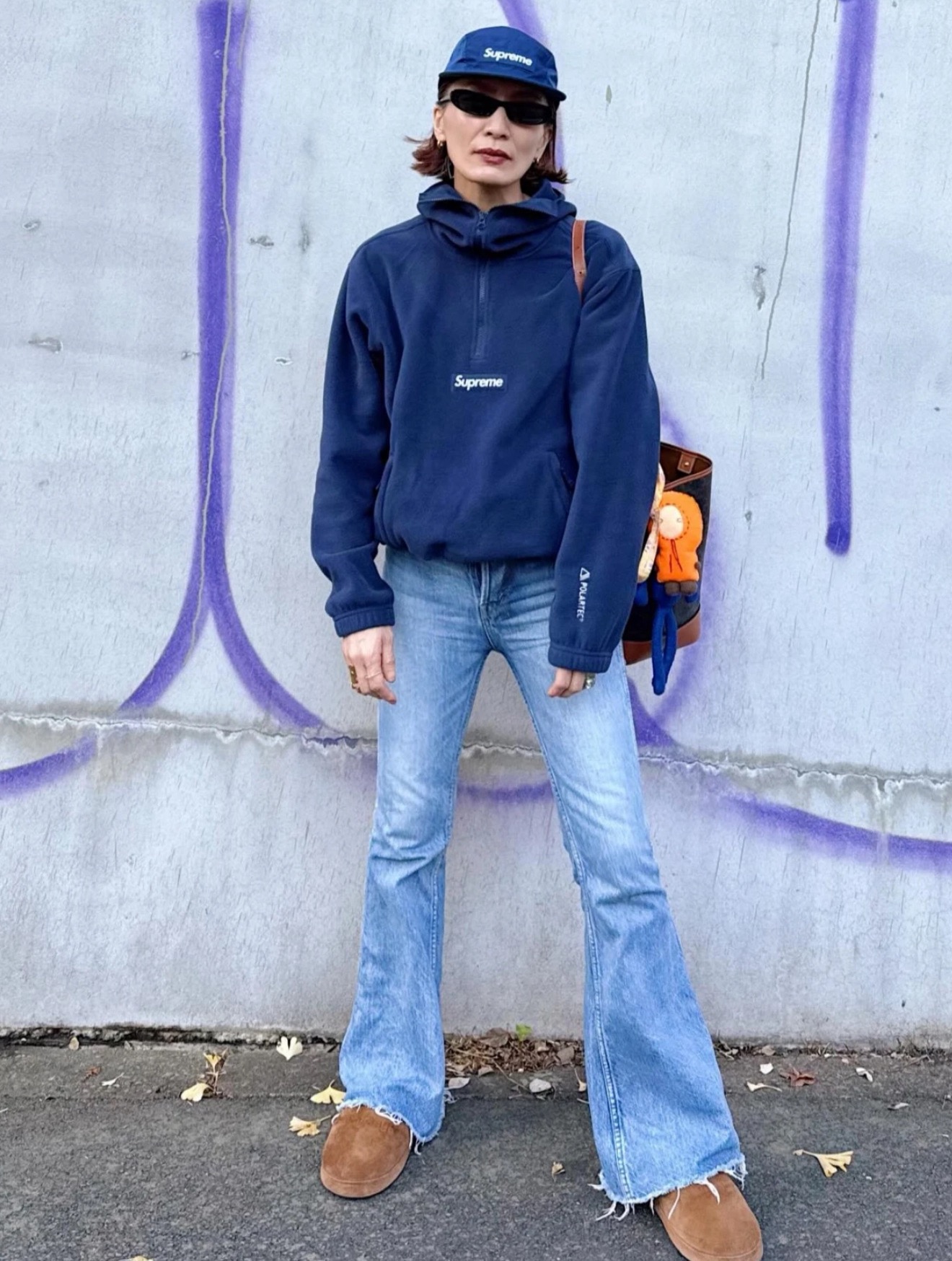 #Supreme 联名款半拉链连帽卫衣上身效果