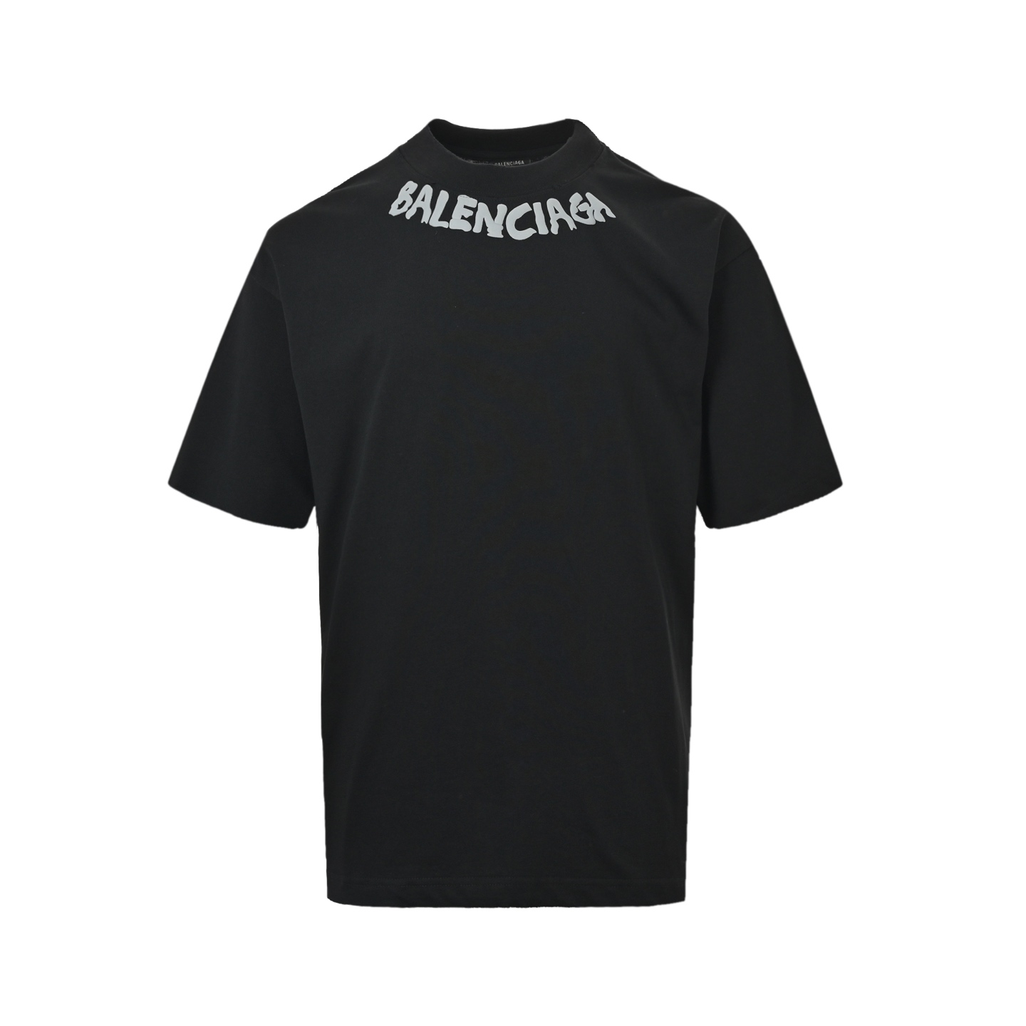 Balenciaga/巴黎世家 26ss 领口字母发泡印花短袖 黑色 反底炒灰色 Balenciaga/巴黎世家 26ss 领口字母发泡印花短袖 黑色 反底炒灰色