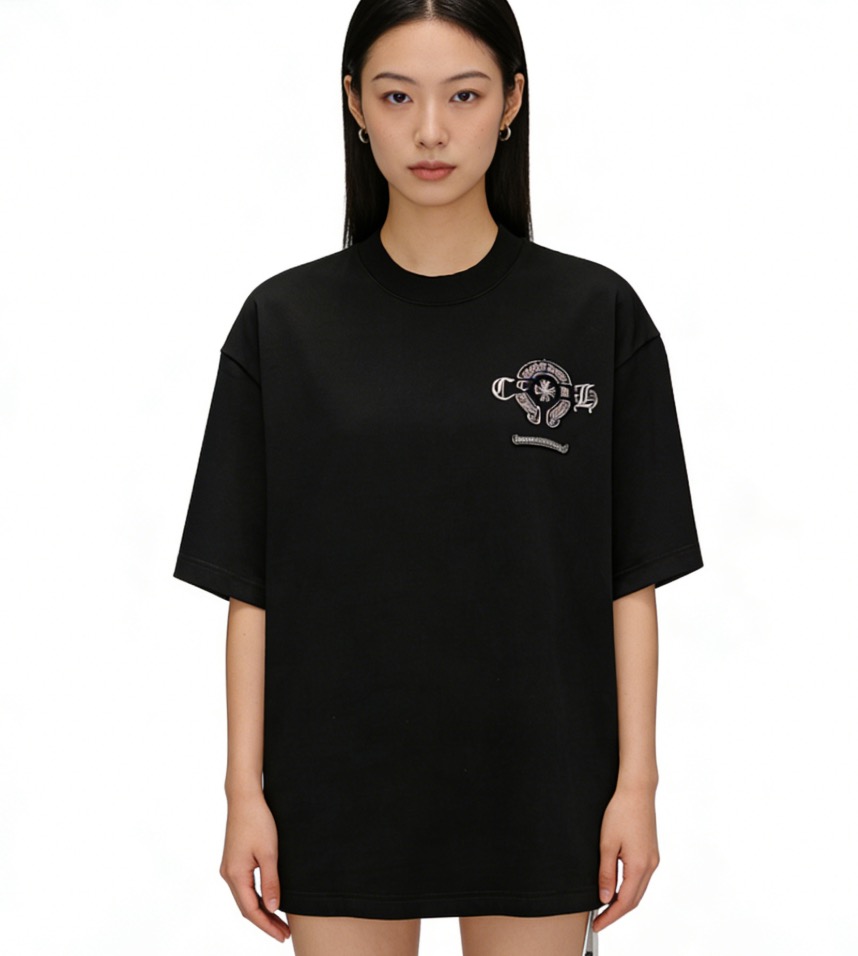 #Chrome Hearts/克罗心 重工贴布绣logo短袖上身效果