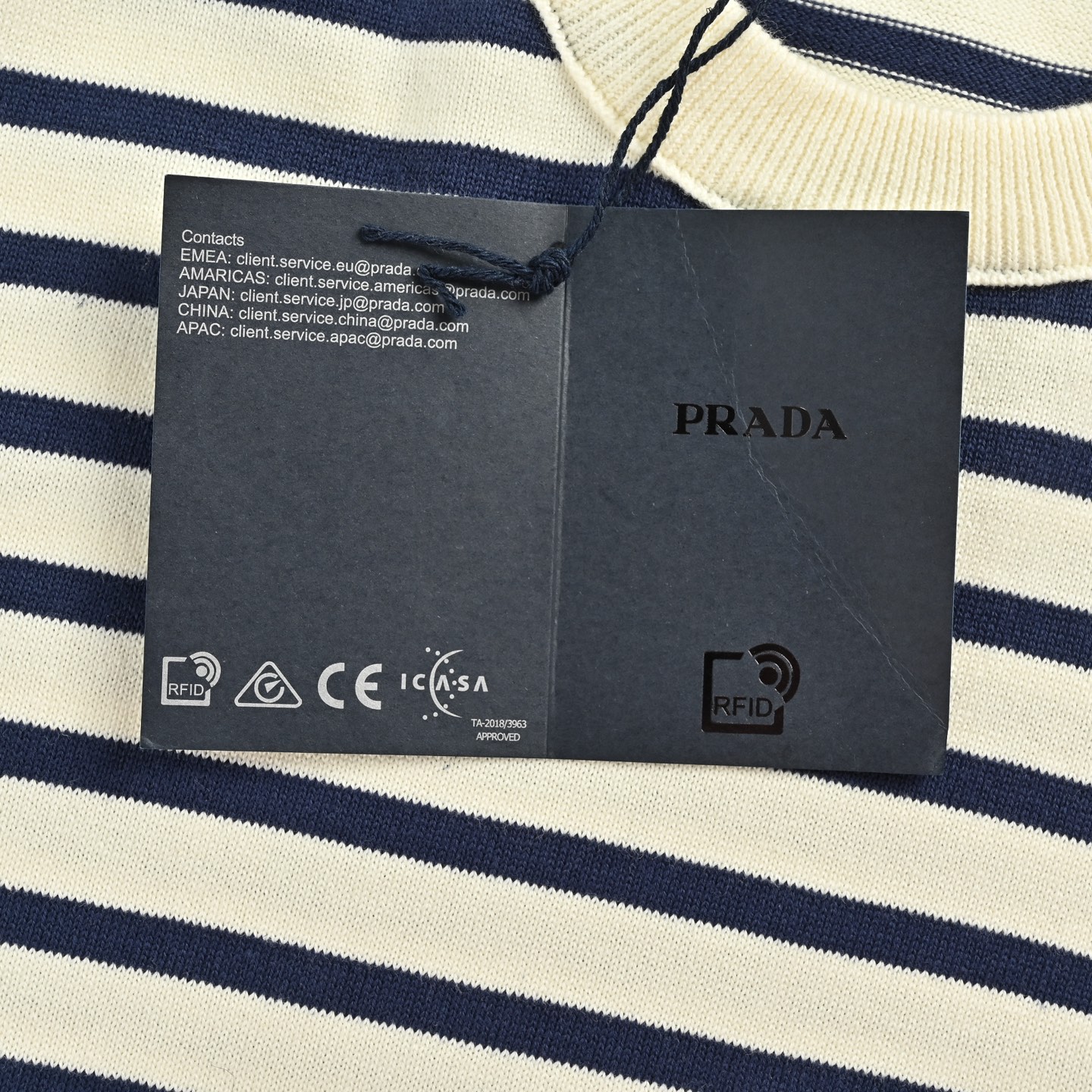 Prada/普拉达 黑白条纹刺绣针织短袖-Top High Quatity Cheap Sneakers Fashion Clothing Clothes Bags handbags Shoes of all Brand wholesale With The best Quality And Beautiful Price from China Factory Chinese suppliers wholesaler seller Prada/普拉达 黑白条纹刺绣针织短袖