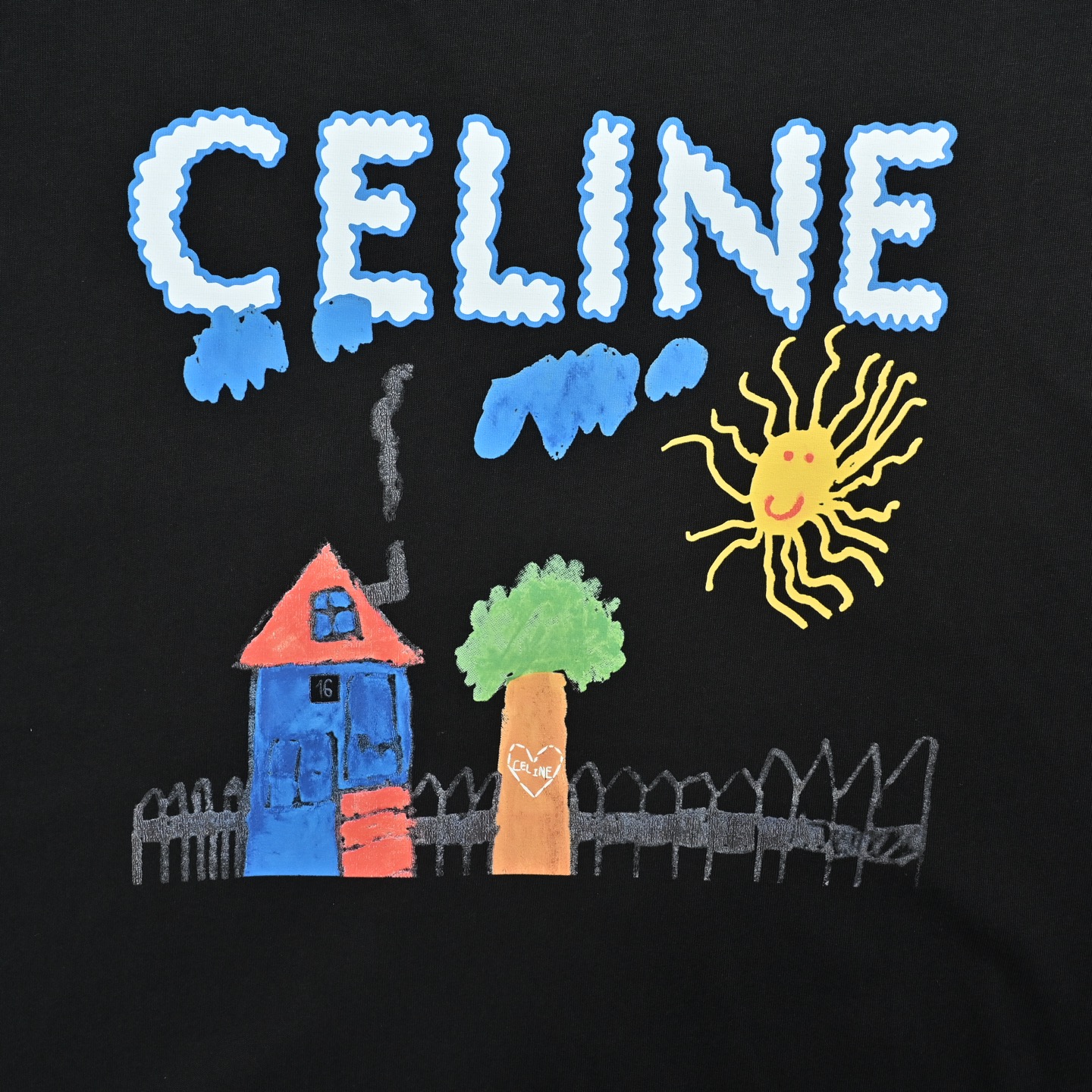 CELINE/赛琳 26ss 手绘漫画印花短袖 白色 黑色-Top High Quatity Cheap Sneakers Fashion Clothing Clothes Bags handbags Shoes of all Brand wholesale With The best Quality And Beautiful Price from China Factory Chinese suppliers wholesaler seller CELINE/赛琳 26ss 手绘漫画印花短袖 白色 黑色