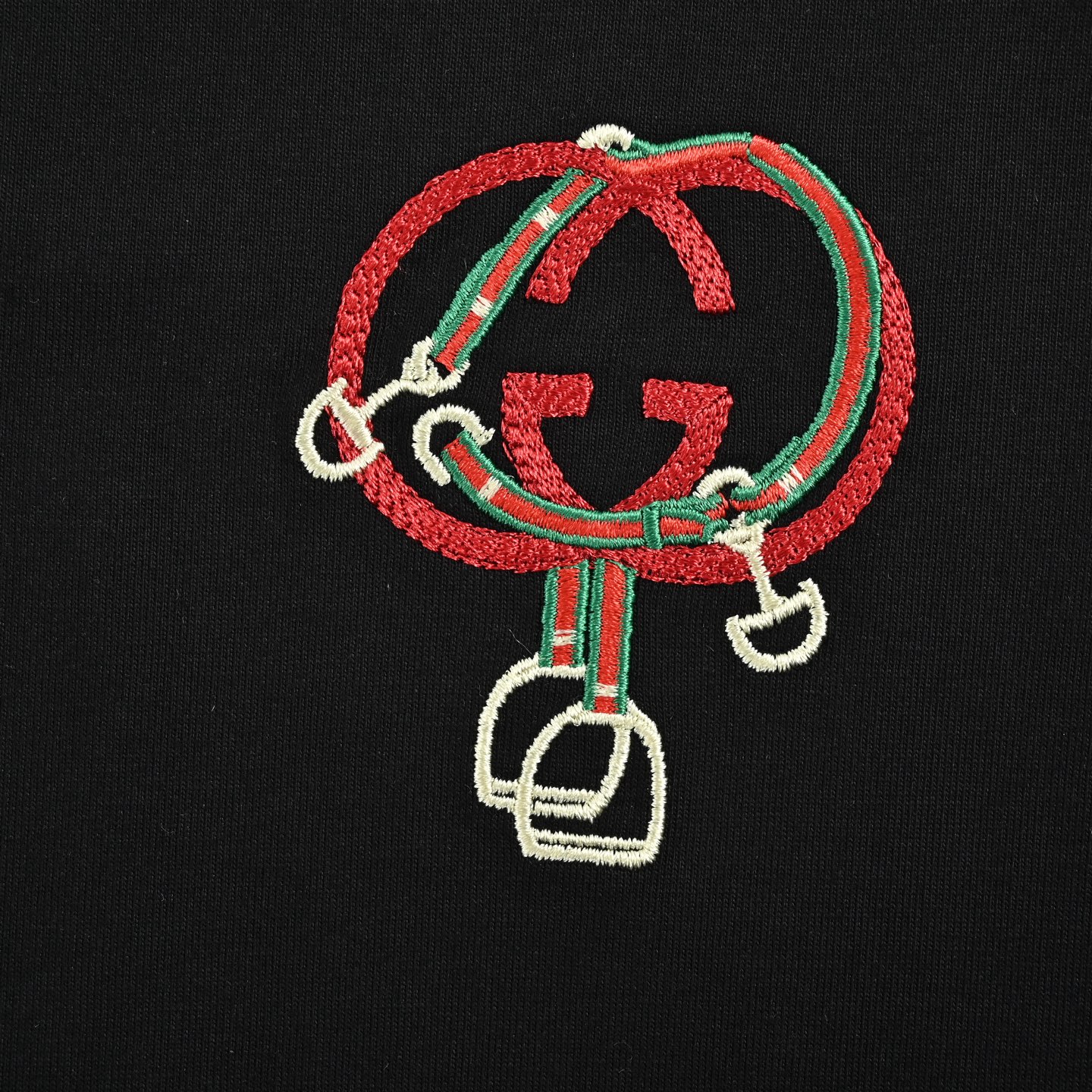 Gucci/古驰 马年限定撞色双G刺绣圆领短袖 黑色 白色