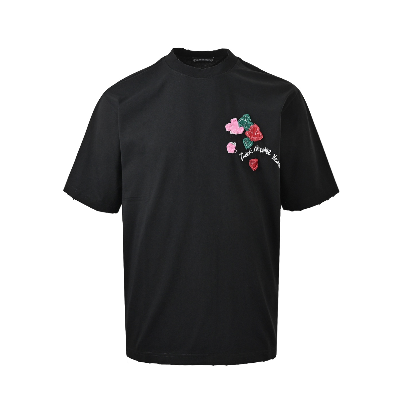 Chrome Hearts/克罗心 重工花卉贴布刺绣圆领短袖黑色 白色 Chrome Hearts/克罗心 重工花卉贴布刺绣圆领短袖黑色 白色