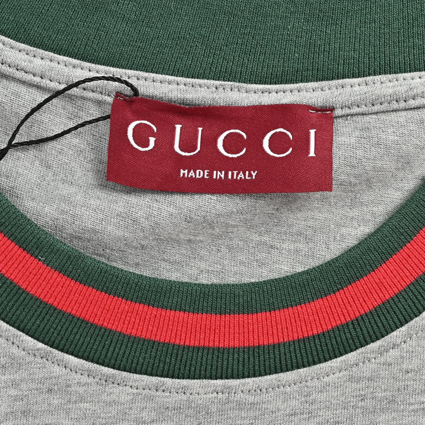 Gucci/古驰 红绿撞色螺纹字母刺绣短袖 白色 黑色 花灰
