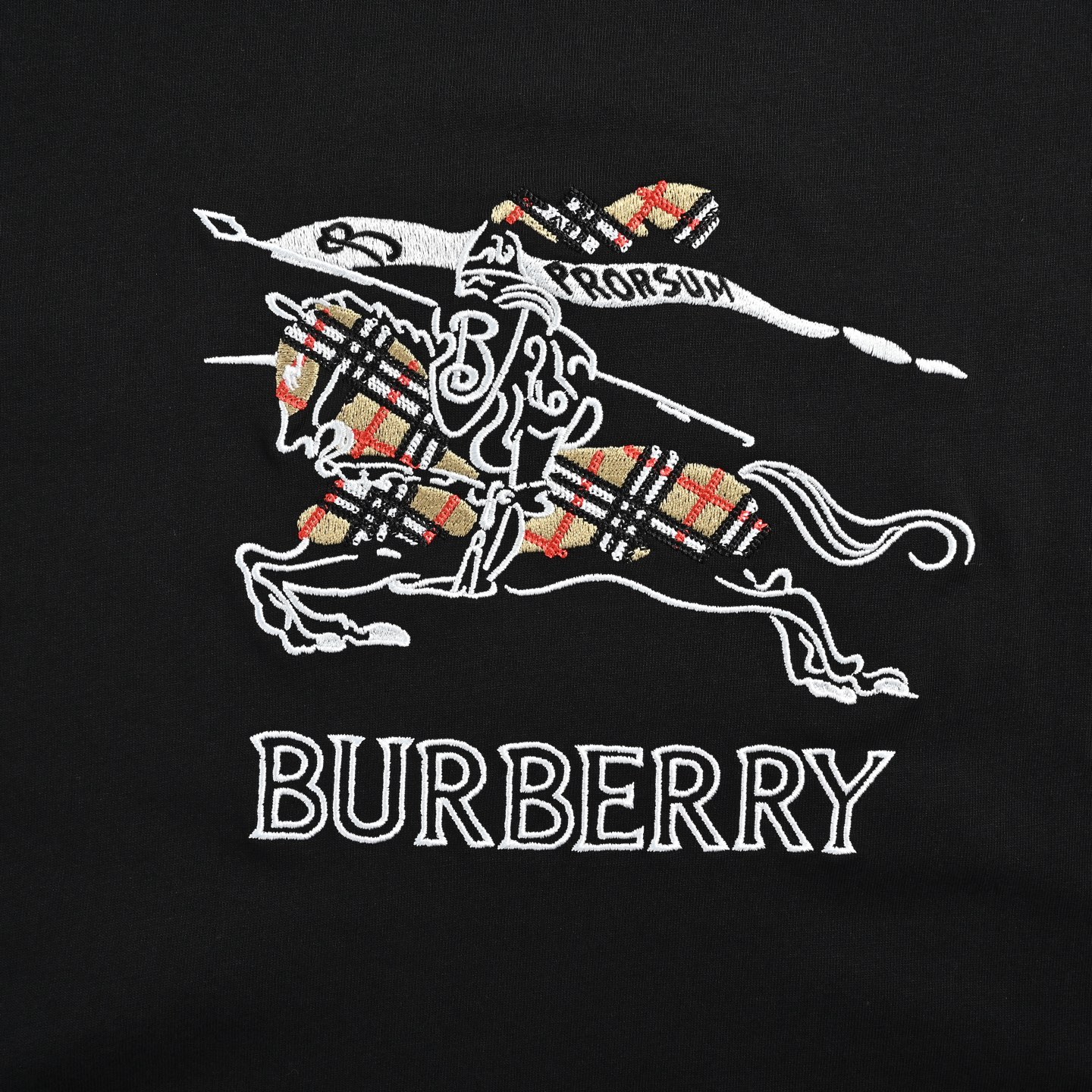 Burberry/巴宝莉 格纹骑士战马刺绣短袖 黑色 粉刺白色