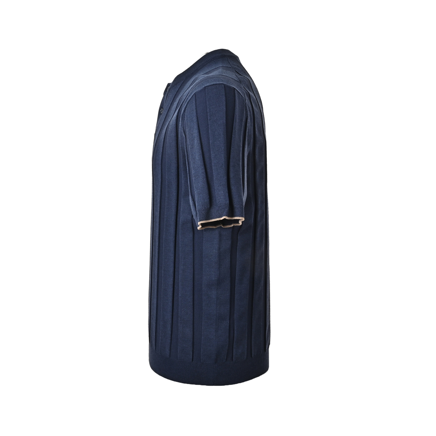 BRUNELLO CUCINELLI/BC纽扣罗纹亨利领针织短袖 麻杏色 藏青色