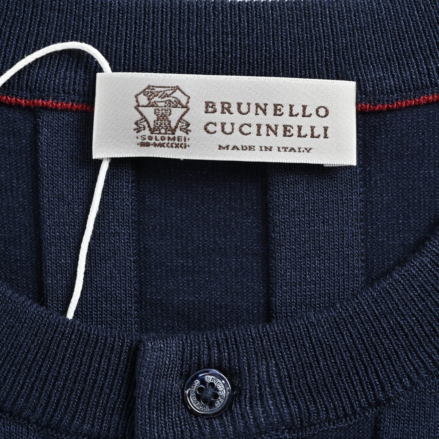 BRUNELLO CUCINELLI/BC纽扣罗纹亨利领针织短袖 麻杏色 藏青色